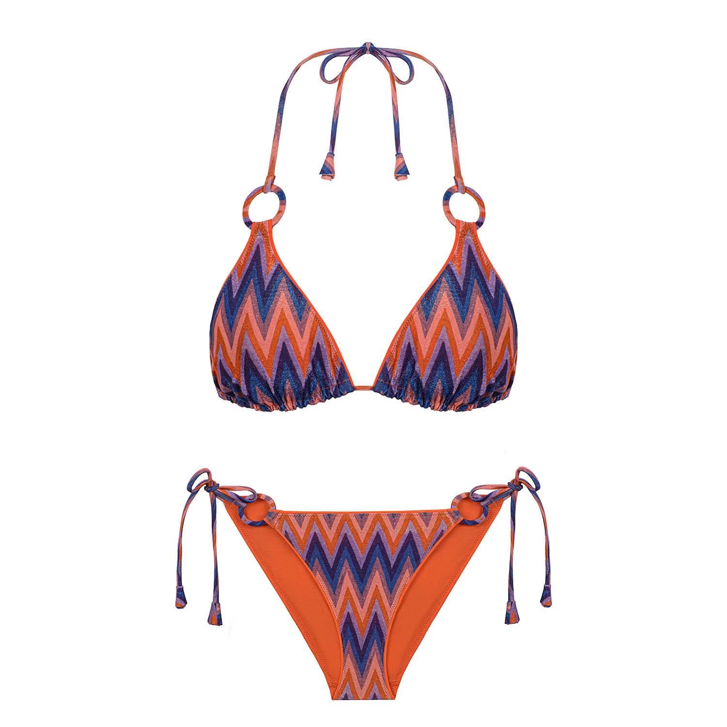 Women’s Retro Triangle Top Orange Printed Bikini Small Ayje