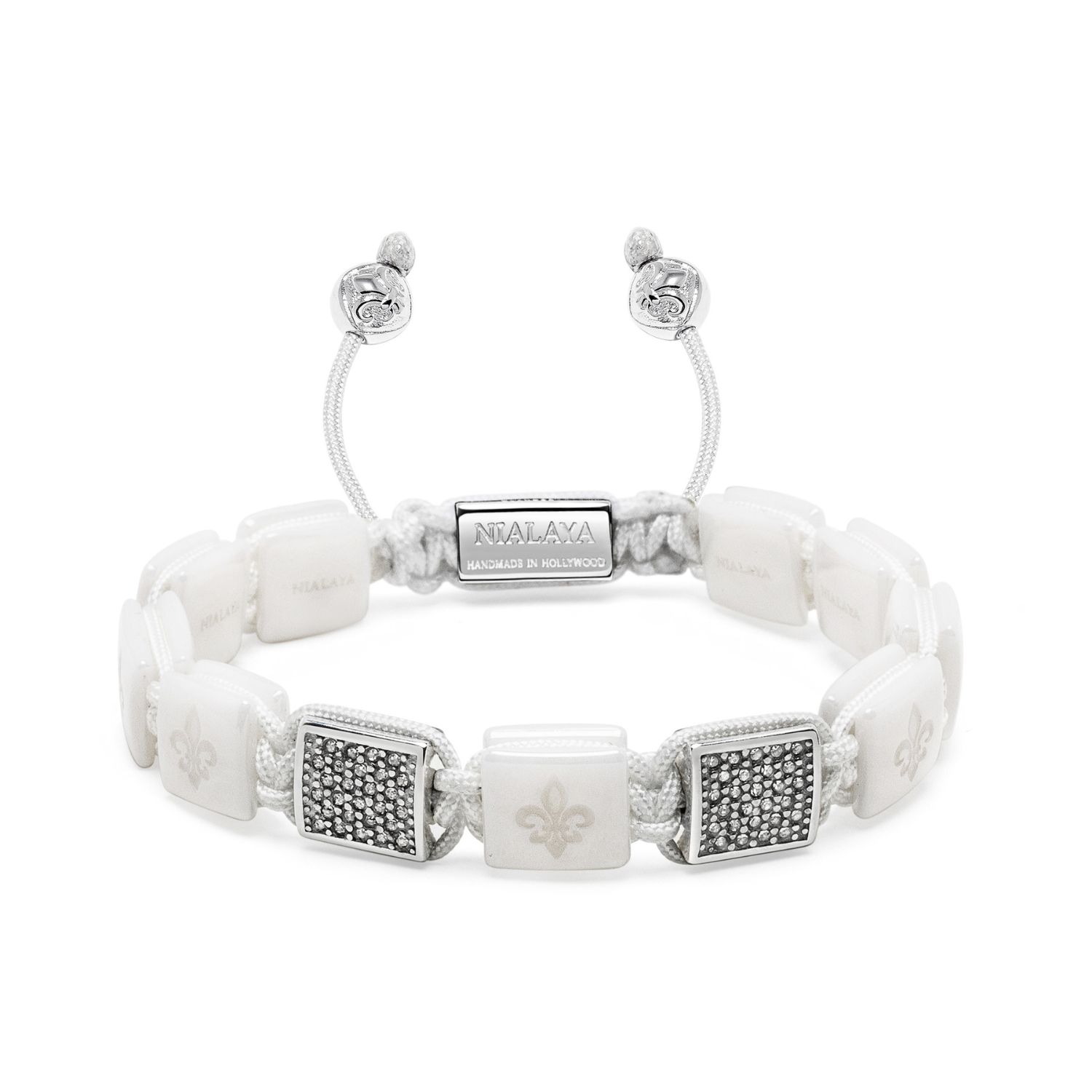 Nialaya White / Silver Women's White Ceramic Flatbead Bracelet With Silver Cz