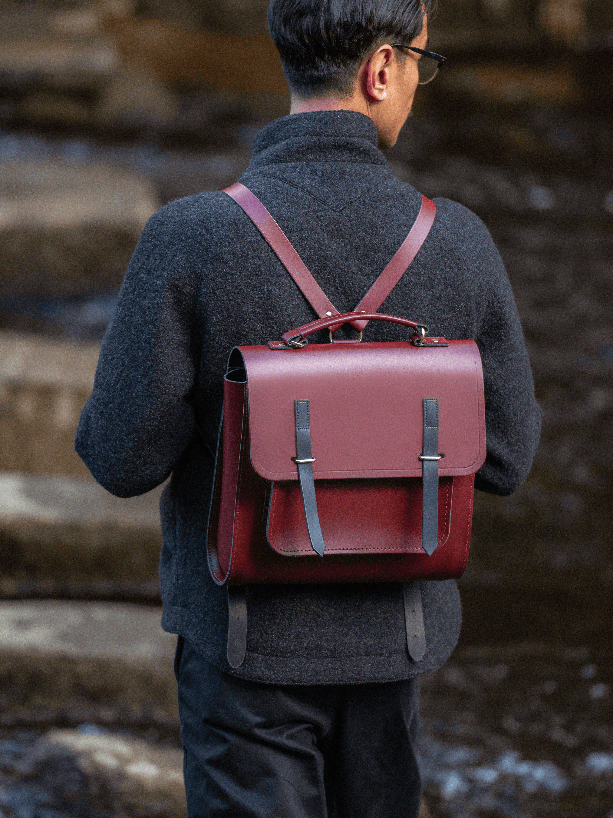 The Messenger Backpack - Oxblood & Navy, The Cambridge Satchel Co.