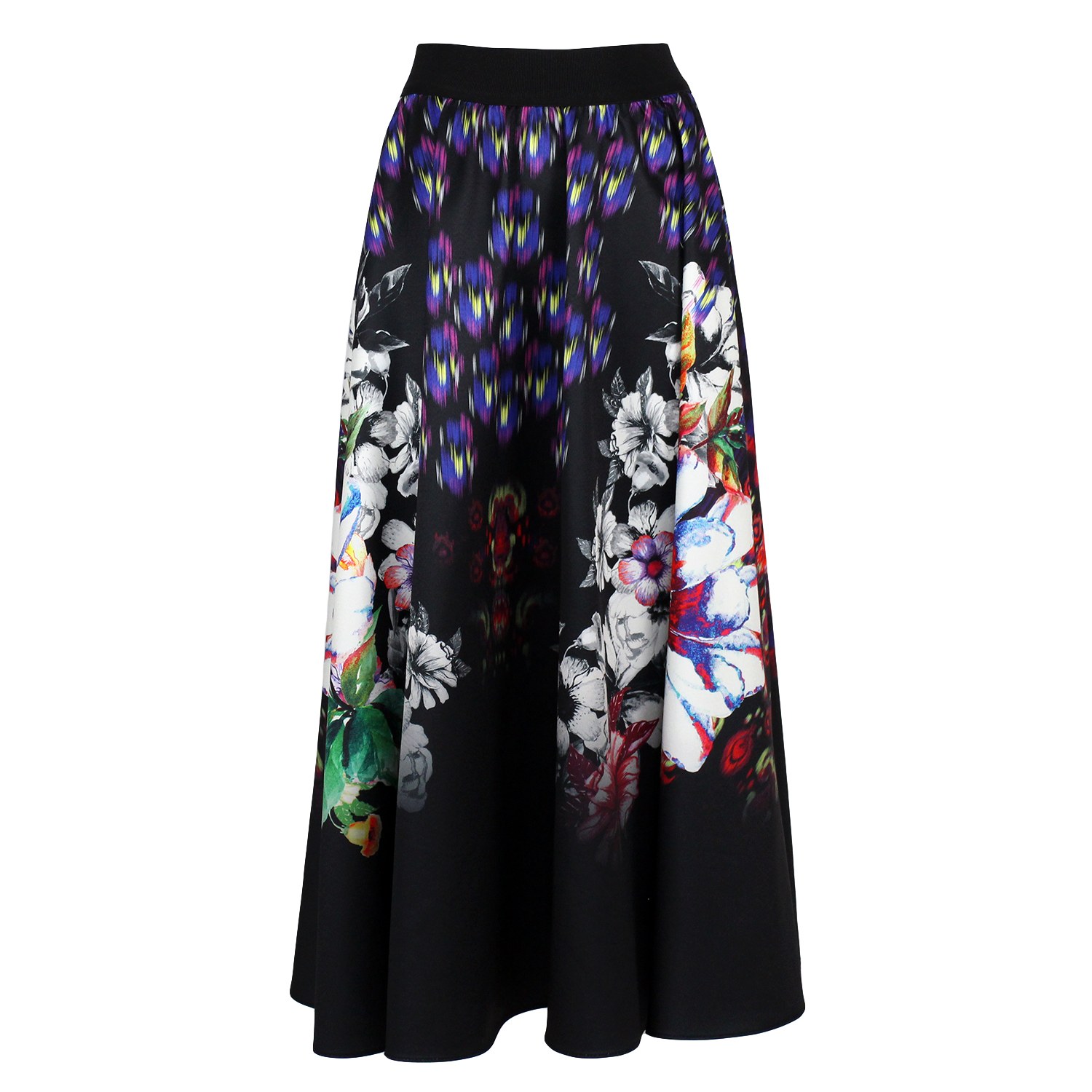 Lalipop Design Women's Black Multicolor Floral Print Recycled Polyester Circle Skirt In Black