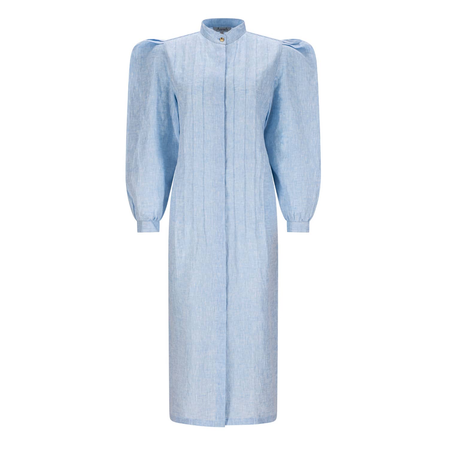 blue linen shirt dress