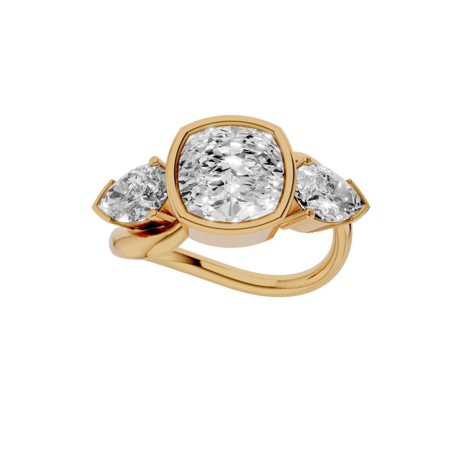 Aya Fine Jewelry Women's Cushion Cut Lab Diamond Three Stone Ring In Yellow