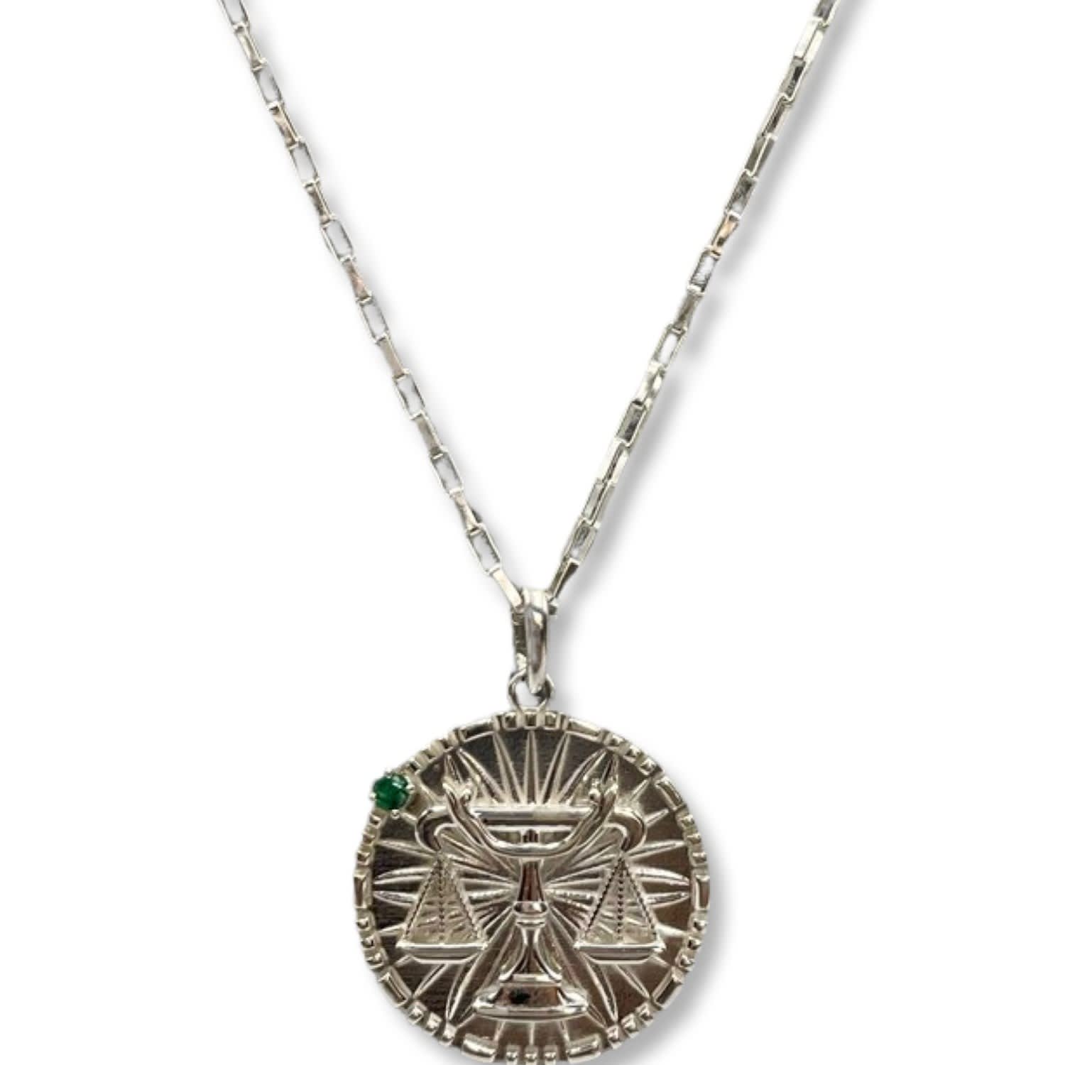 Quartz & Canary Women's Silver / Green Papyrus Zodiac Sterling Silver Libra In Multi