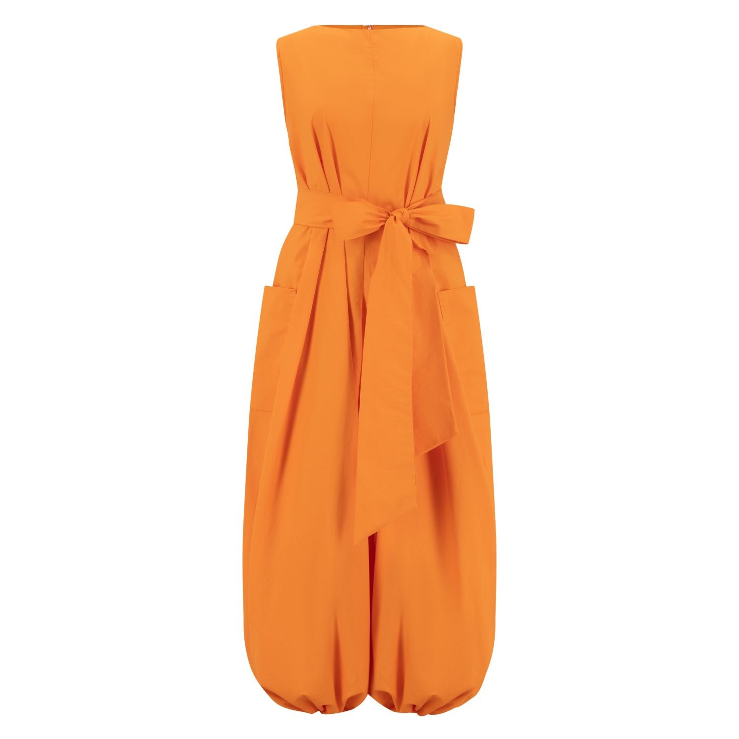 Azzalia Women's Yellow / Orange Sleeveless Cotton Jumpsuit With Puffed Hemline In Orange