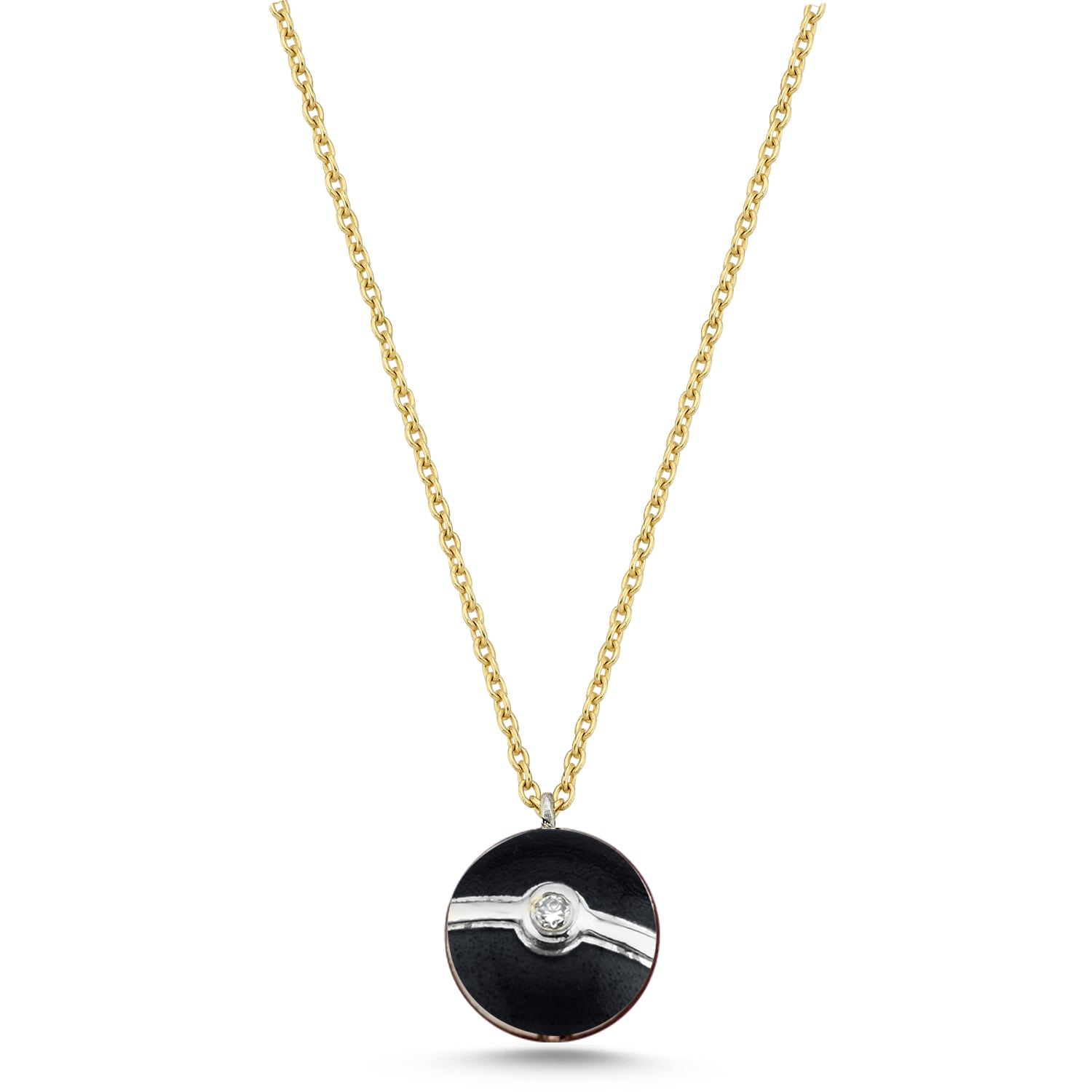 Ecce | Artisan Diamonds Women's Black Enamelled Mini Diamond Buttons 14k Yellow Solid Gold Necklace