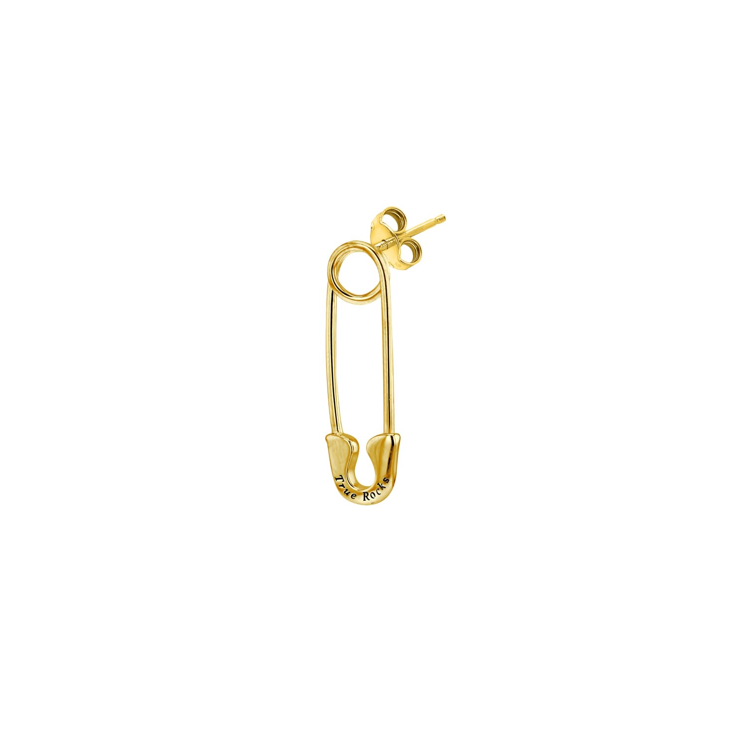 True Rocks Men's Safety Pin Stud Earring 18kt Gold Plated In Gold