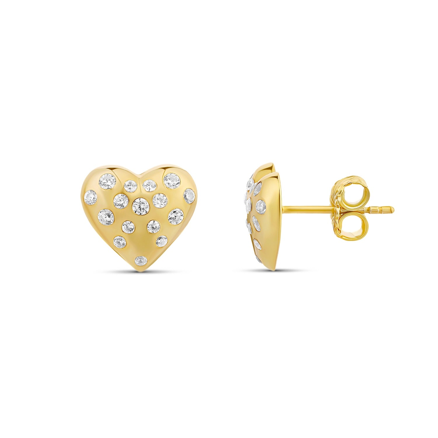 Shymi Women's Scattered Stones Puffy Heart Earrings - Gold In Gold