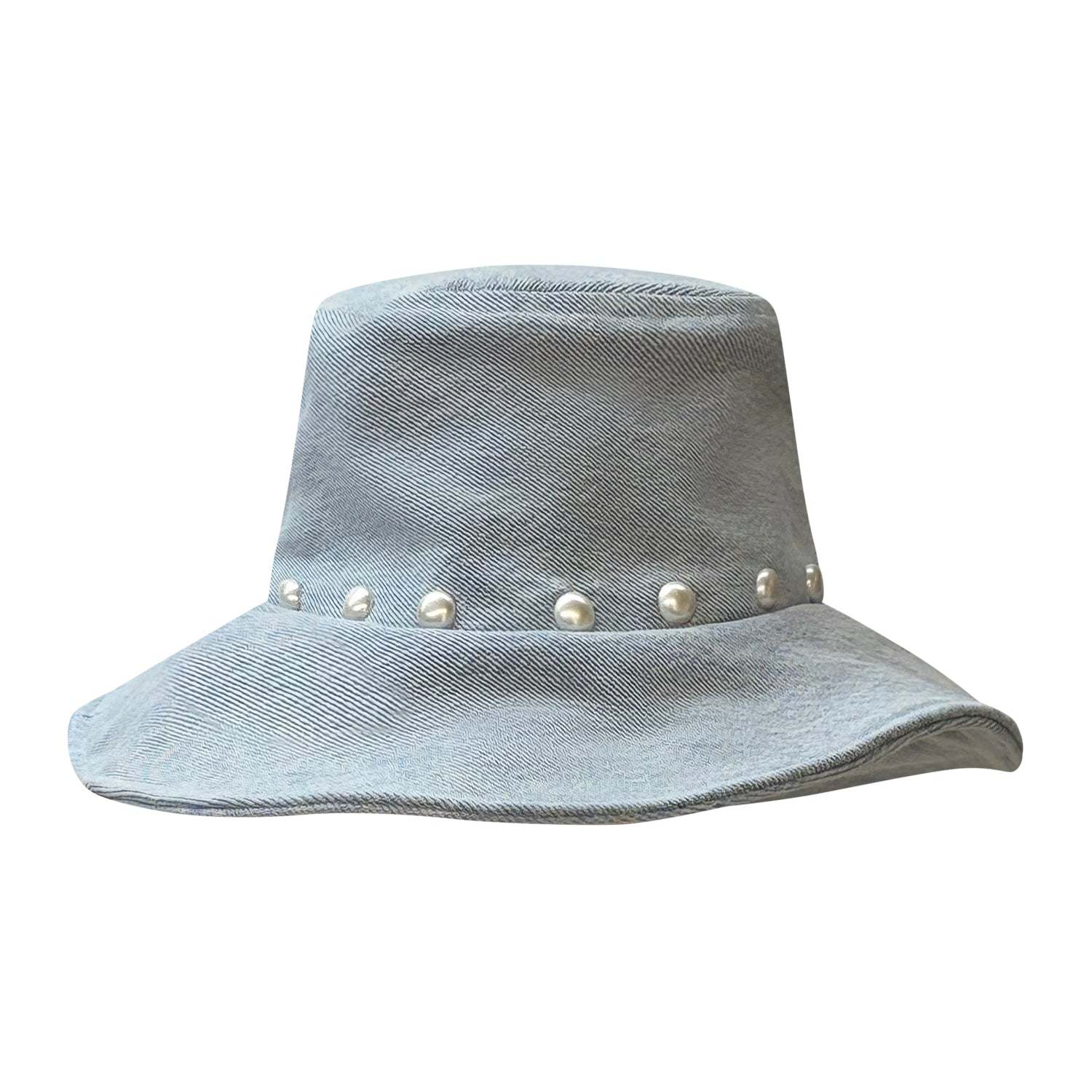 Deborah Lindquist Eco Lifestyle Women's Studded Bleached Blue Denim Bucket Hat