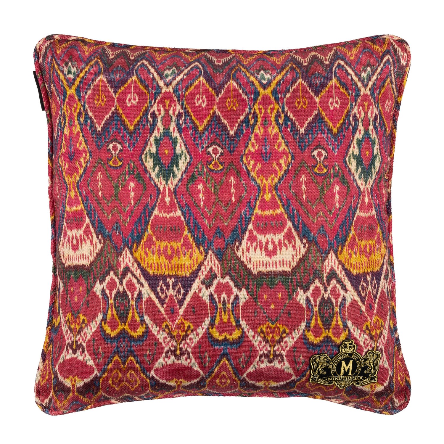 Blue / Yellow / Orange Uzbek Ikat Linen Square Cushion By Mindthegap