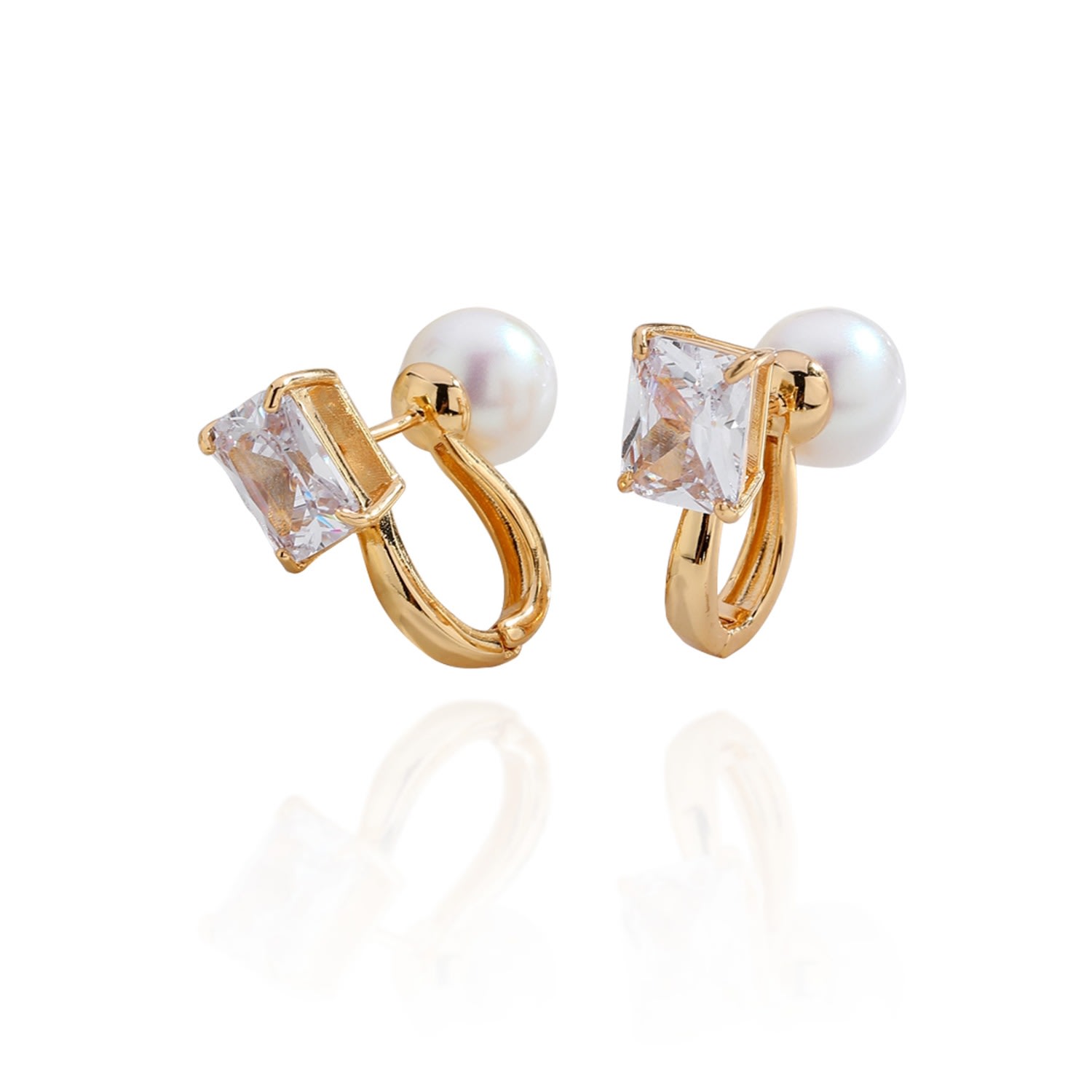 Shop Classicharms Women's Gold Pearl Zirconia Multi-wear  Earrings
