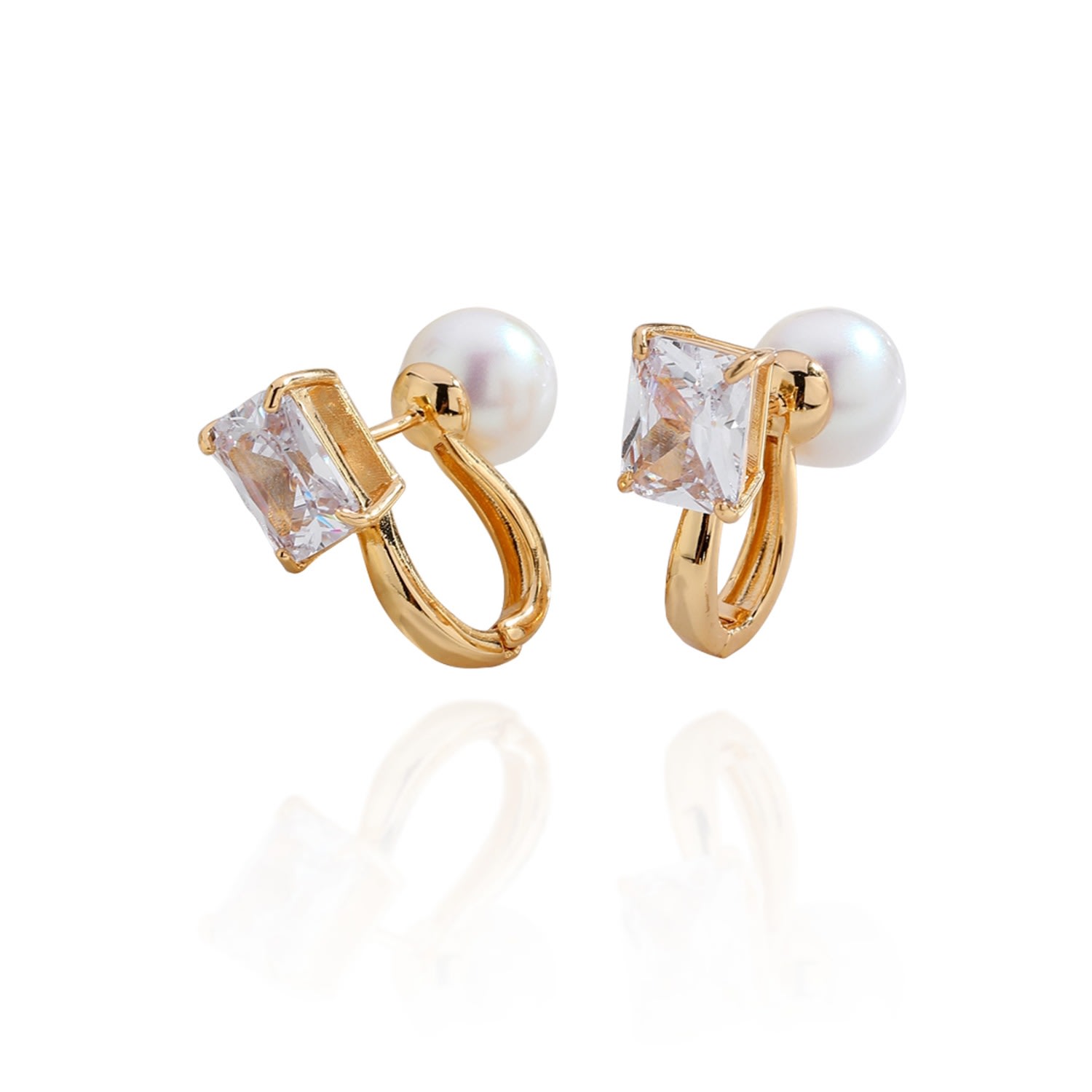 Women’s Gold Pearl Zirconia Multi-Wear Earrings Classicharms