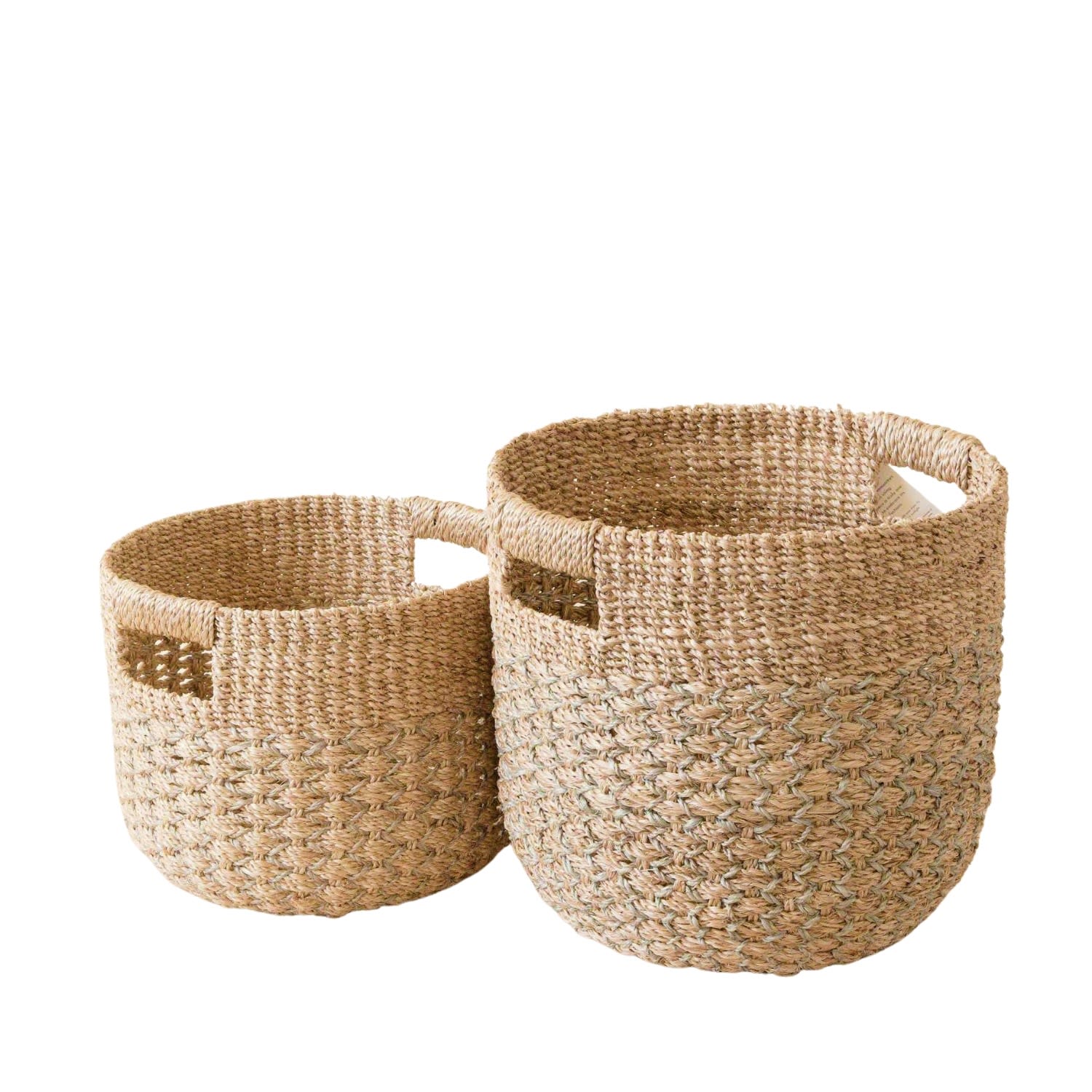 Neutrals Grey + Natural Round Bottom Baskets Set Of Two - Woven Baskets Likhâ