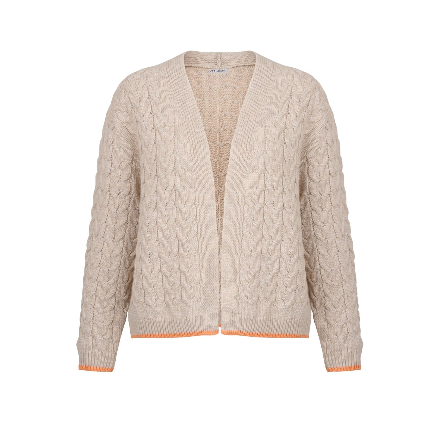 At Last... Women's Neutrals Cashmere Mix Double Ply Cable Knitted Cardigan In Beige In Beige