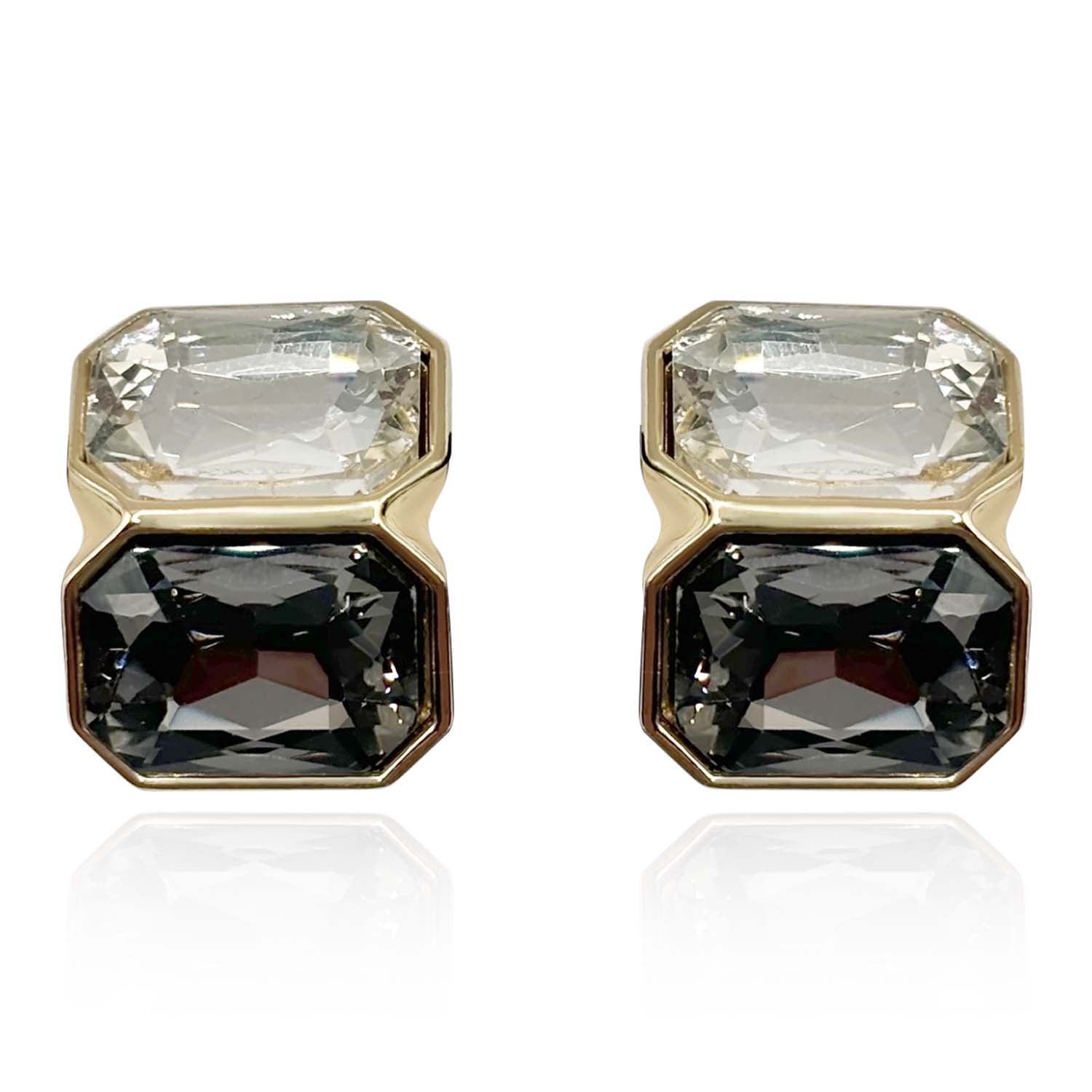 Michael Nash Jewelry Women's Gold / Black Crystal And Black Diamond  Double Stone Clip Earrings