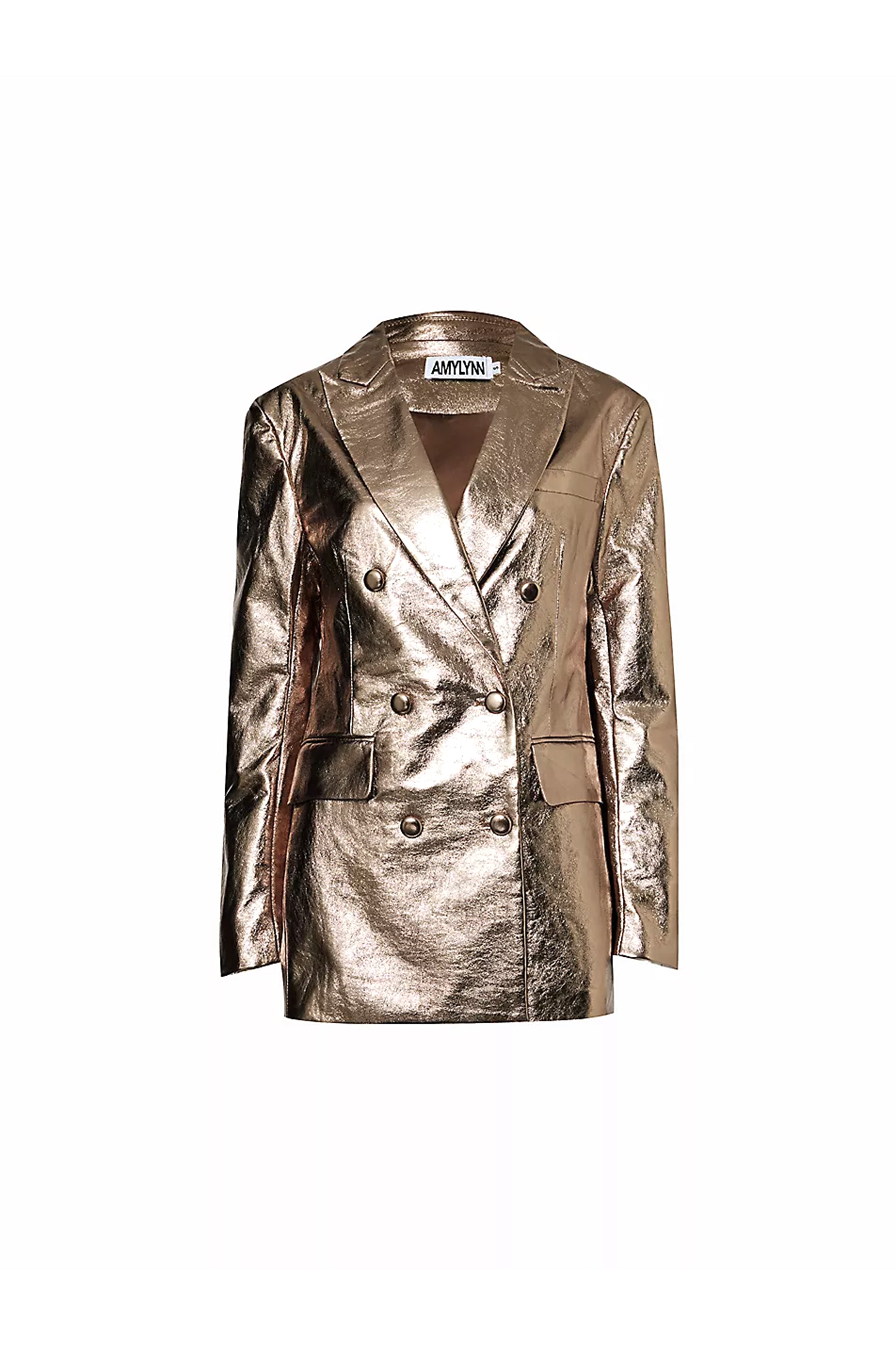 Shop Amy Lynn Women's Gold / Brown Yasmine Gunmetal Metallic Leather Blazer In Gold/brown