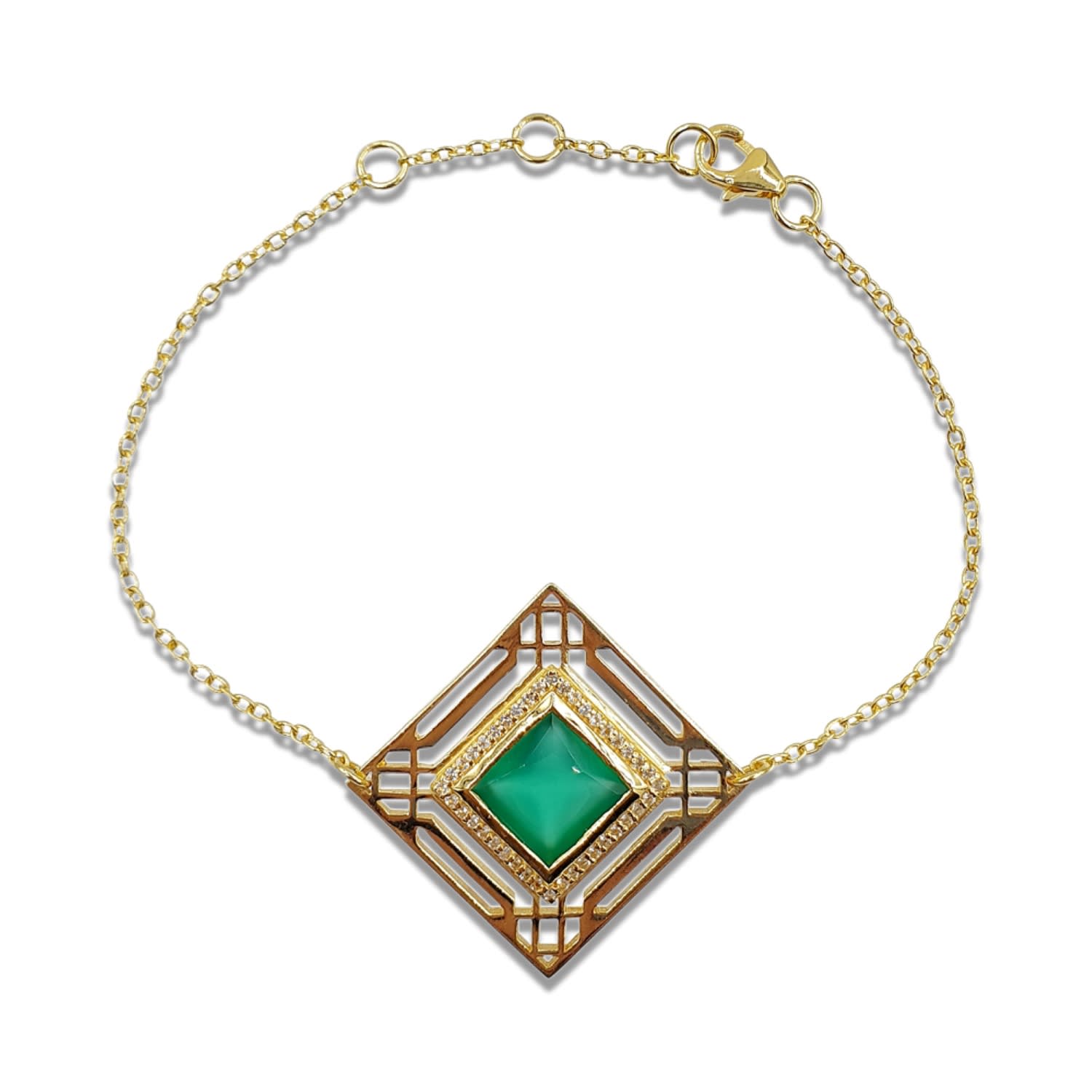 Marlene Art Deco Bracelet With Green Onyx Diamonds In 18k Gold Vermeil By Eliza Bautista