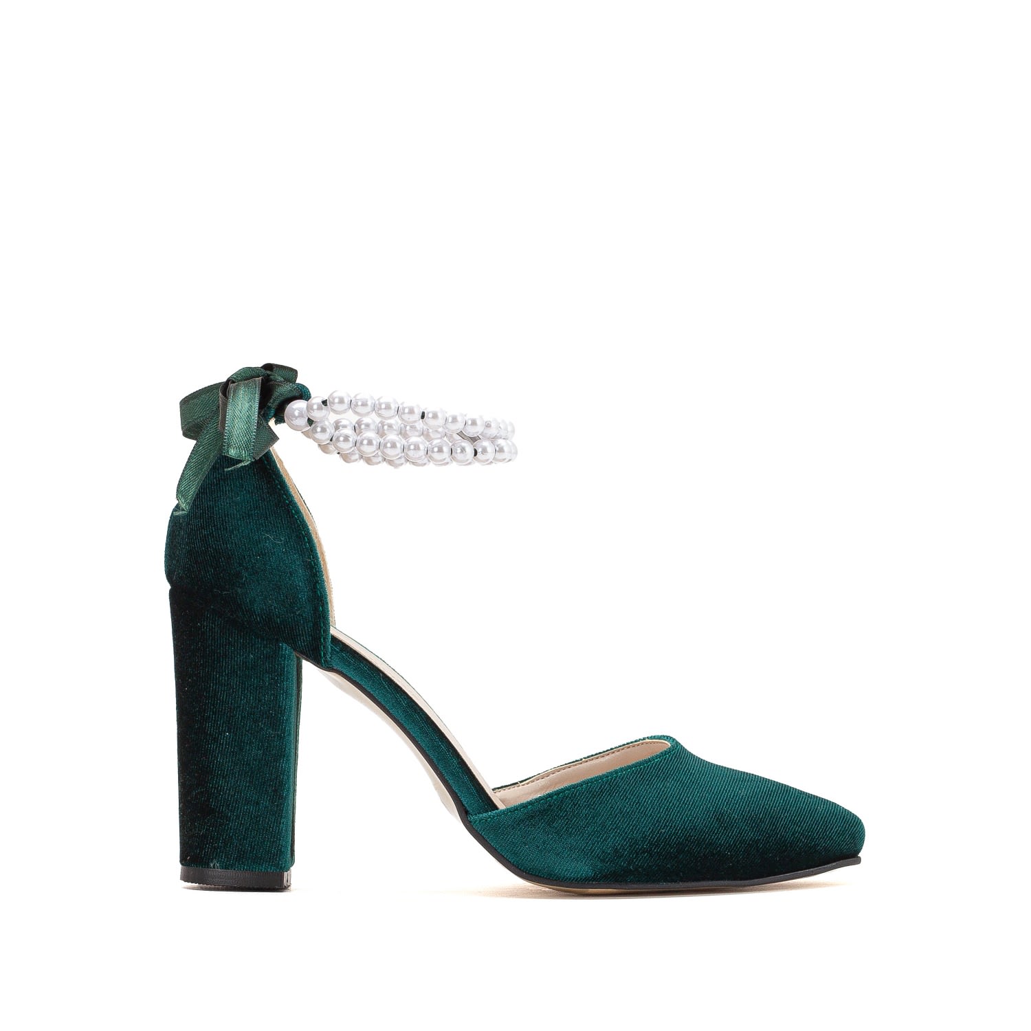 Forever & Always Shoes Women's Denise - Emerald Green Heels With Pearls In Green