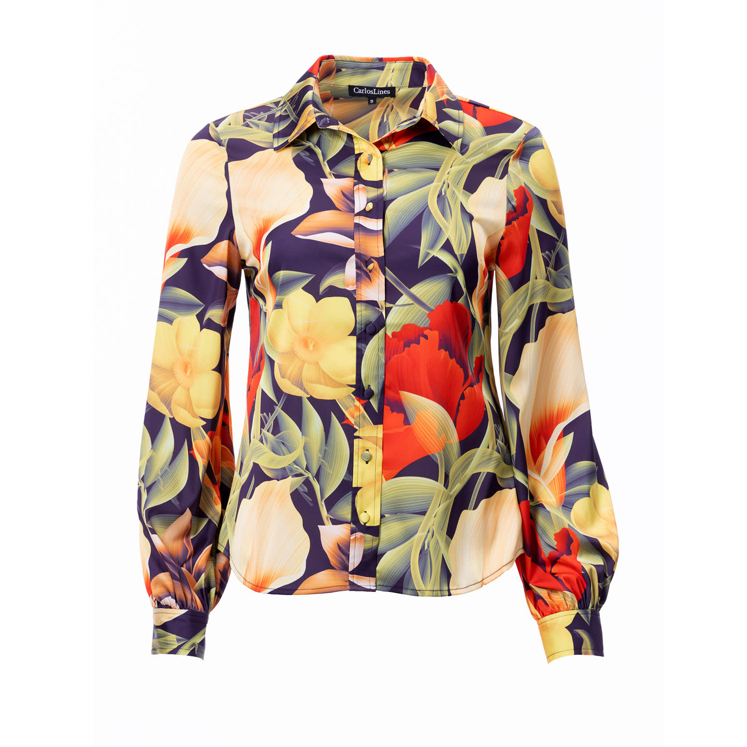 Carloslines Women's Button Down Long Sleeve Shirt In Digital Floral Print