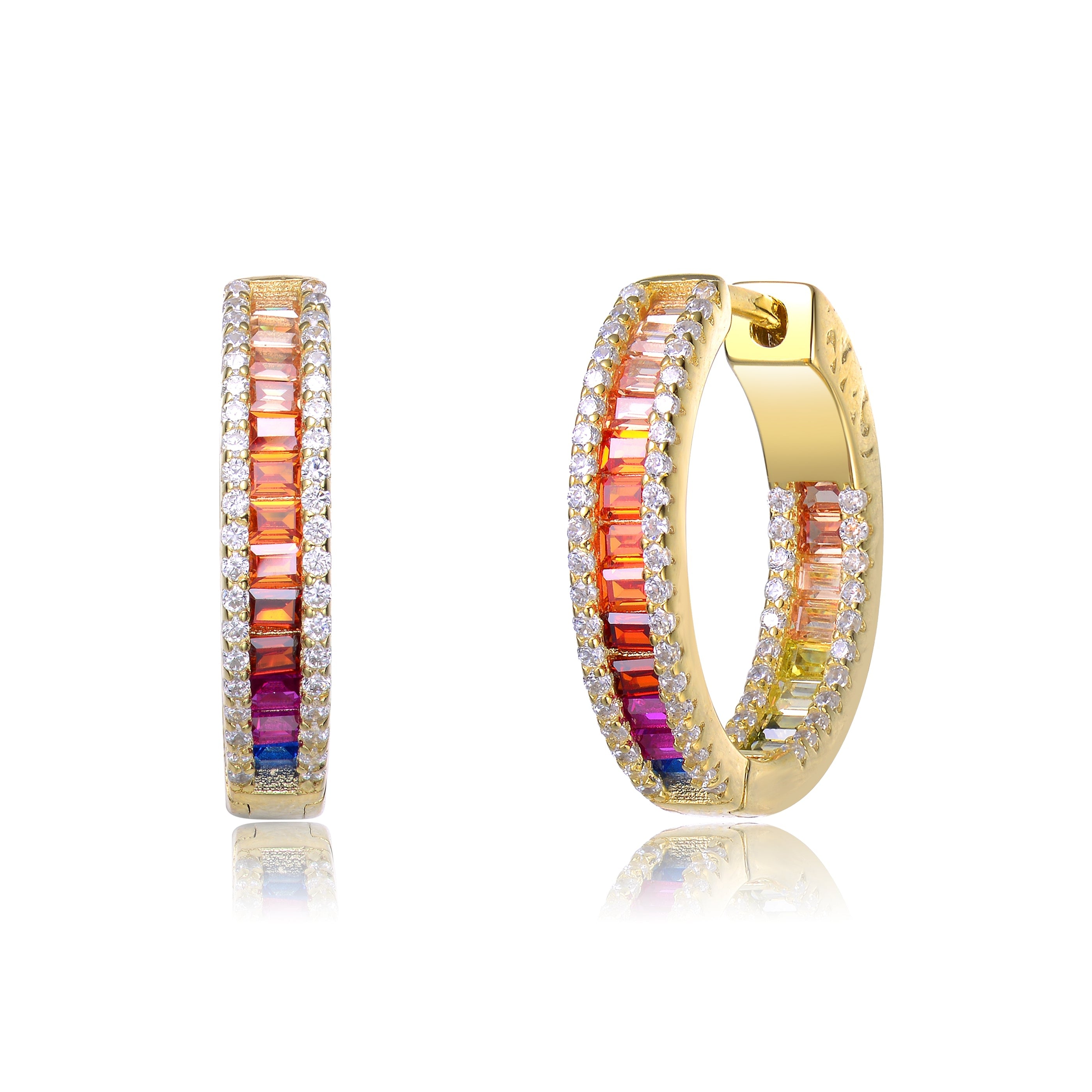 Women’s Rachel Glauber Gold Colored Multi Color Cubic Zirconia Hoop Earrings Genevive Jewelry