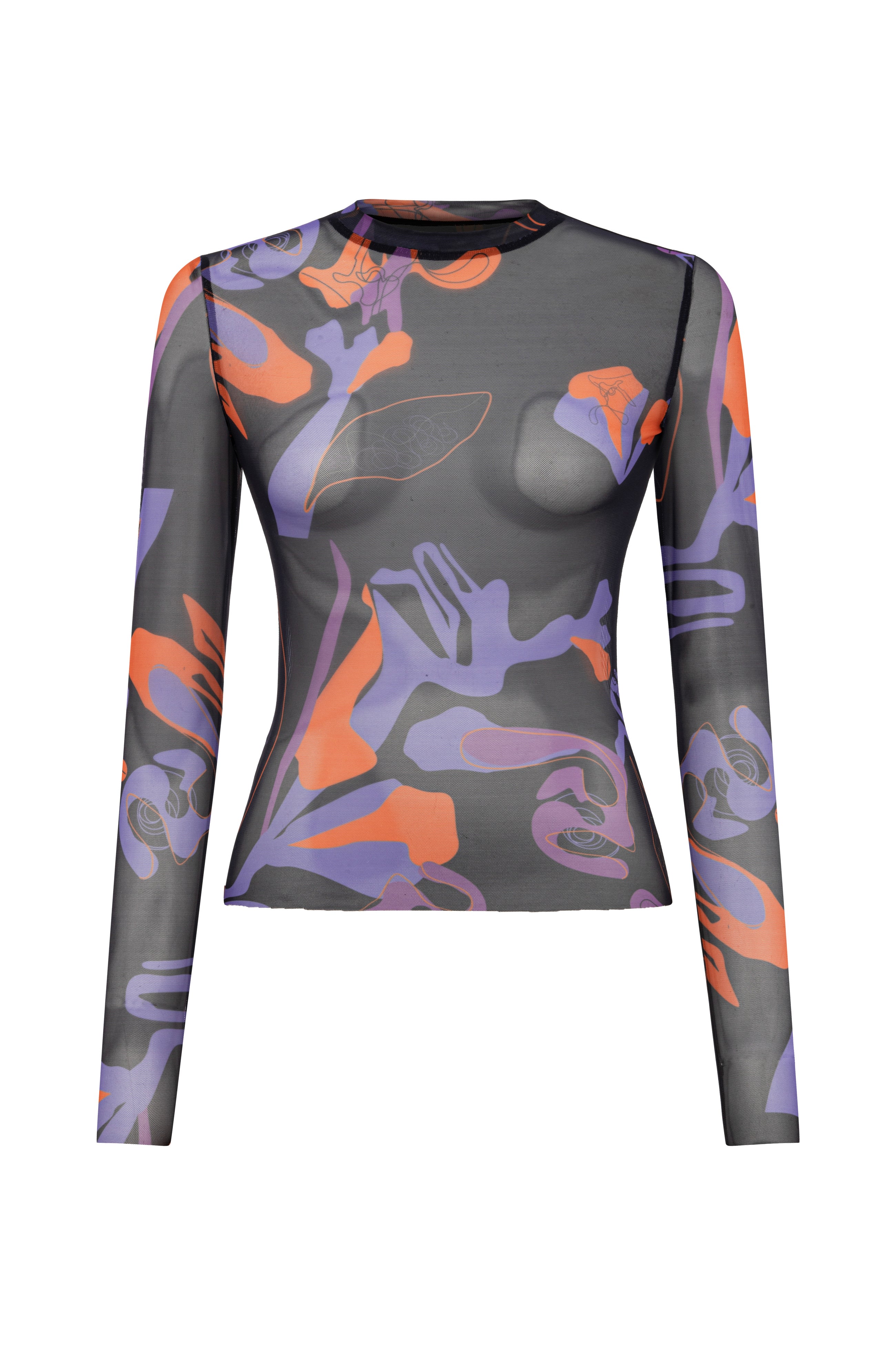Khéla The Label Women's Tainted Flower Mesh Top In Black In Black
