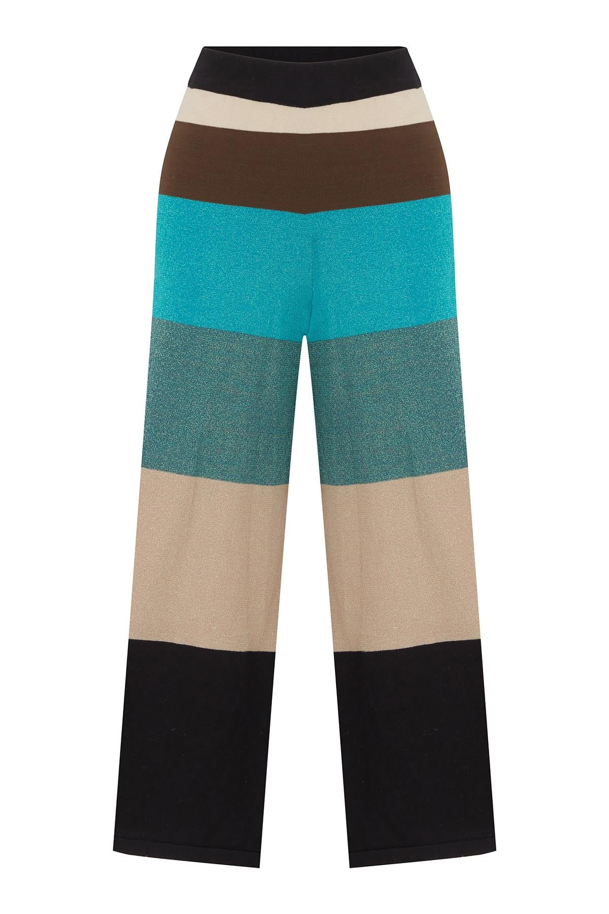 Peraluna Women's Green / Blue / Brown Sasha Wide Striped Glittery Trouser In Multicolor In Green/blue/brown
