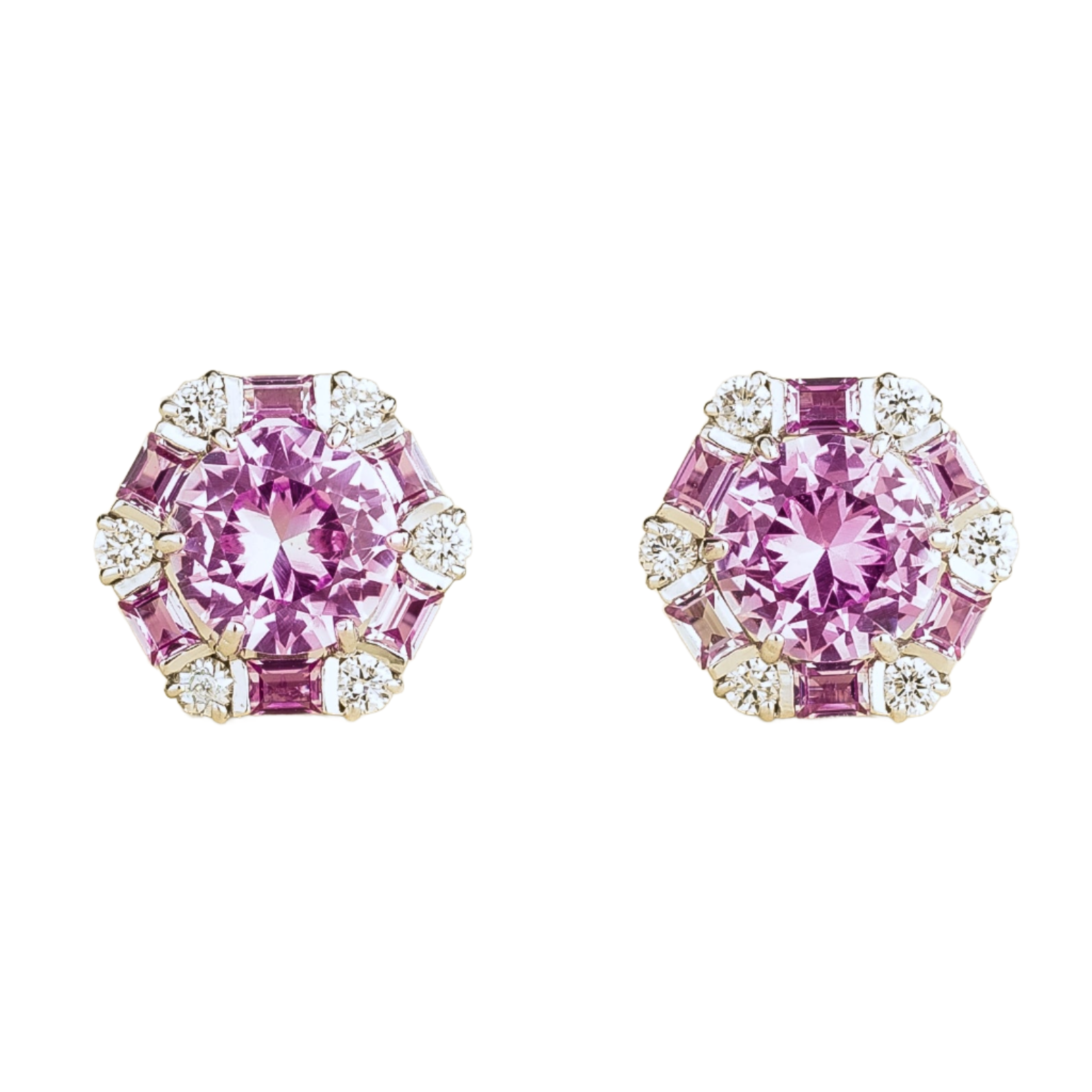 Juvetti Women's Pink / White / Silver Melba White Gold Earrings Set With Pink Sapphire & Diamond In Multi
