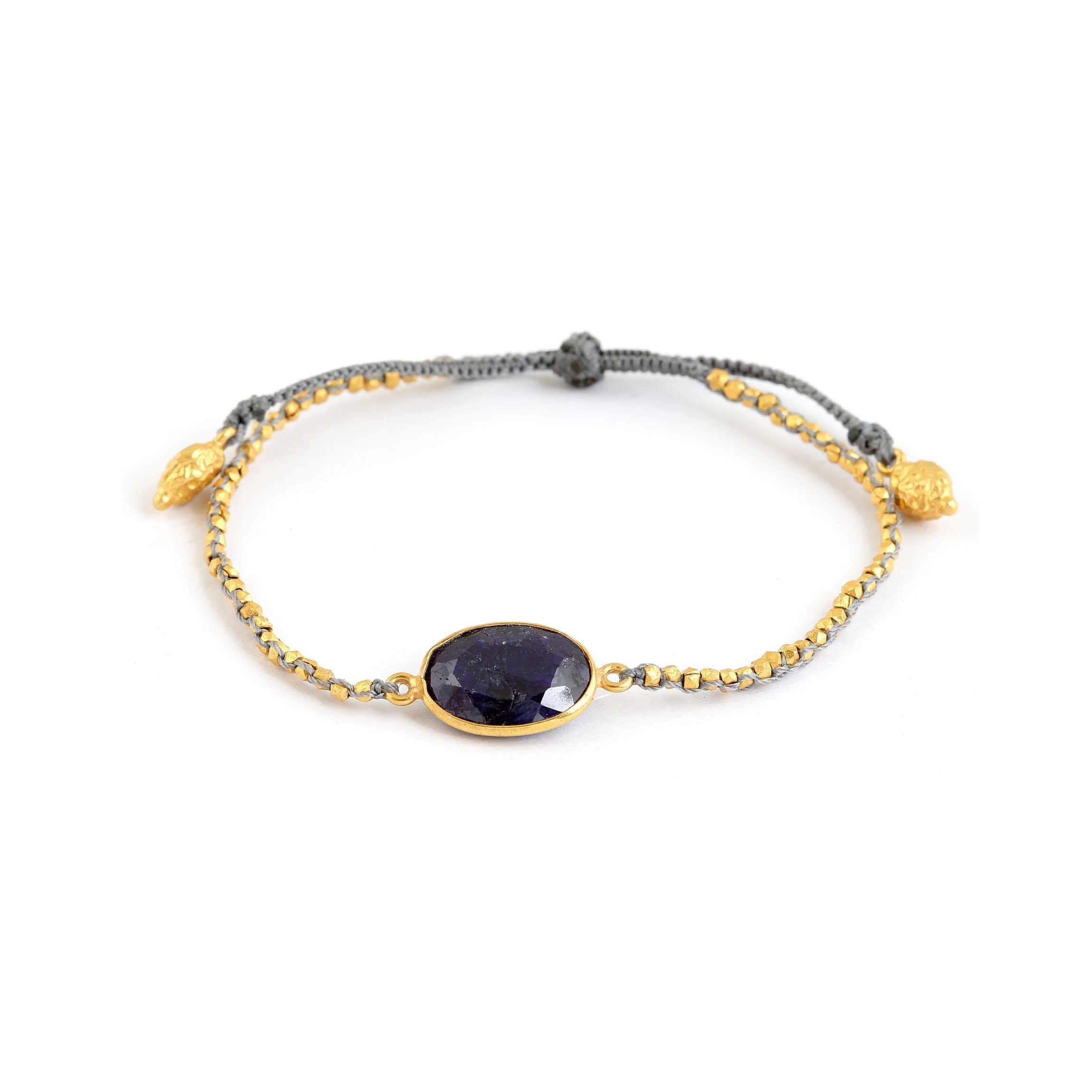 Opium Jewels Women's Blue / Grey / Gold Blue Sapphire Chakra Bracelet With Blue Grey Thread - Third Eye Chakra - 
