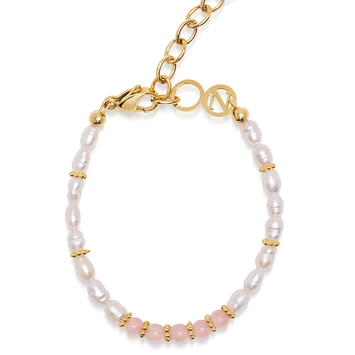 Gold / White / Pink Women’s Beaded Bracelet With Pearl And Pink Opal Nialaya