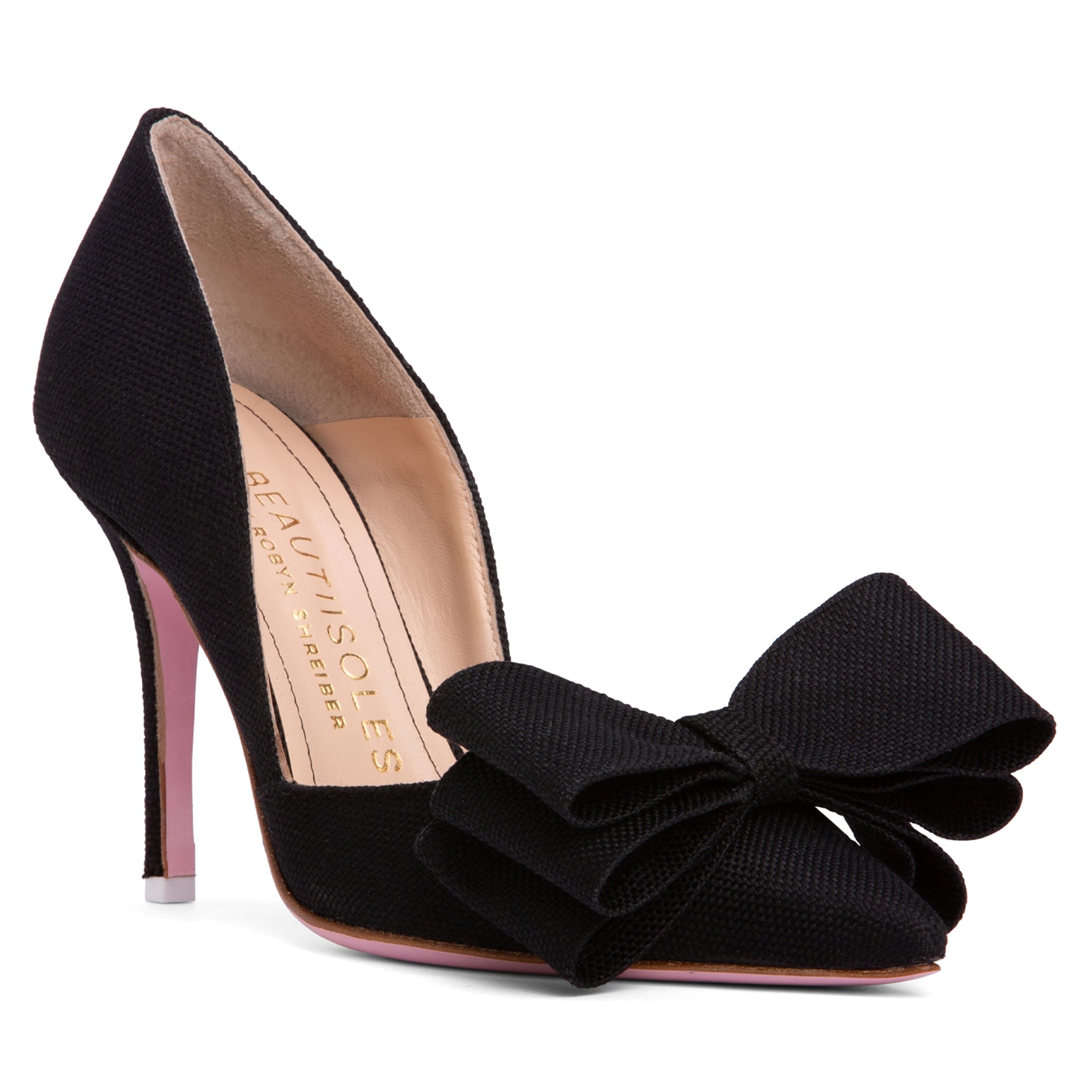Beautiisoles By Robyn Shreiber Made In Italy Women's Oxsana Black Linen & Leather Comfortable Work Evening Party Stiletto Heel Pump In Black