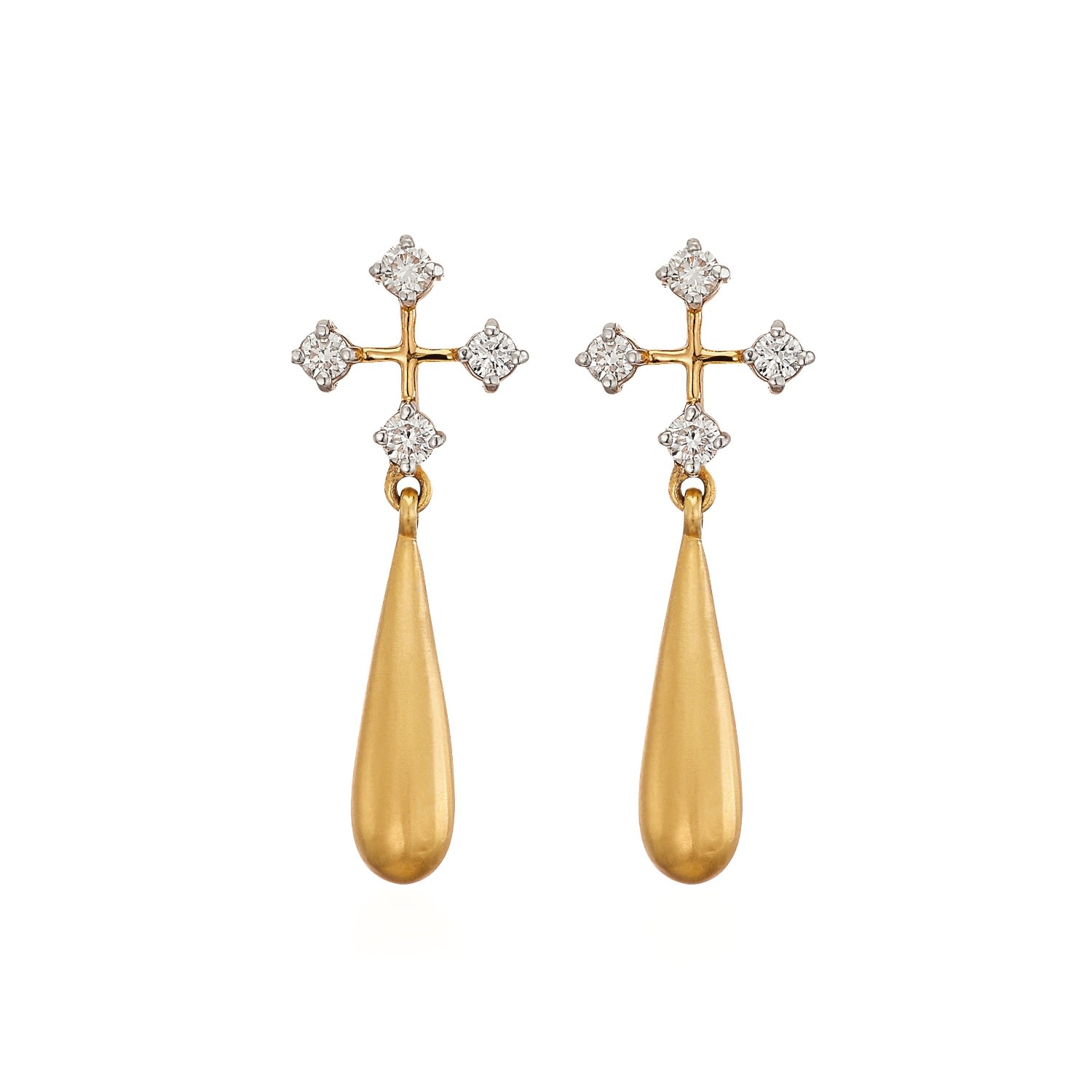 Women’s Cross Diamond Drop Yellow 18 K Solid Gold Earrings Mirayama