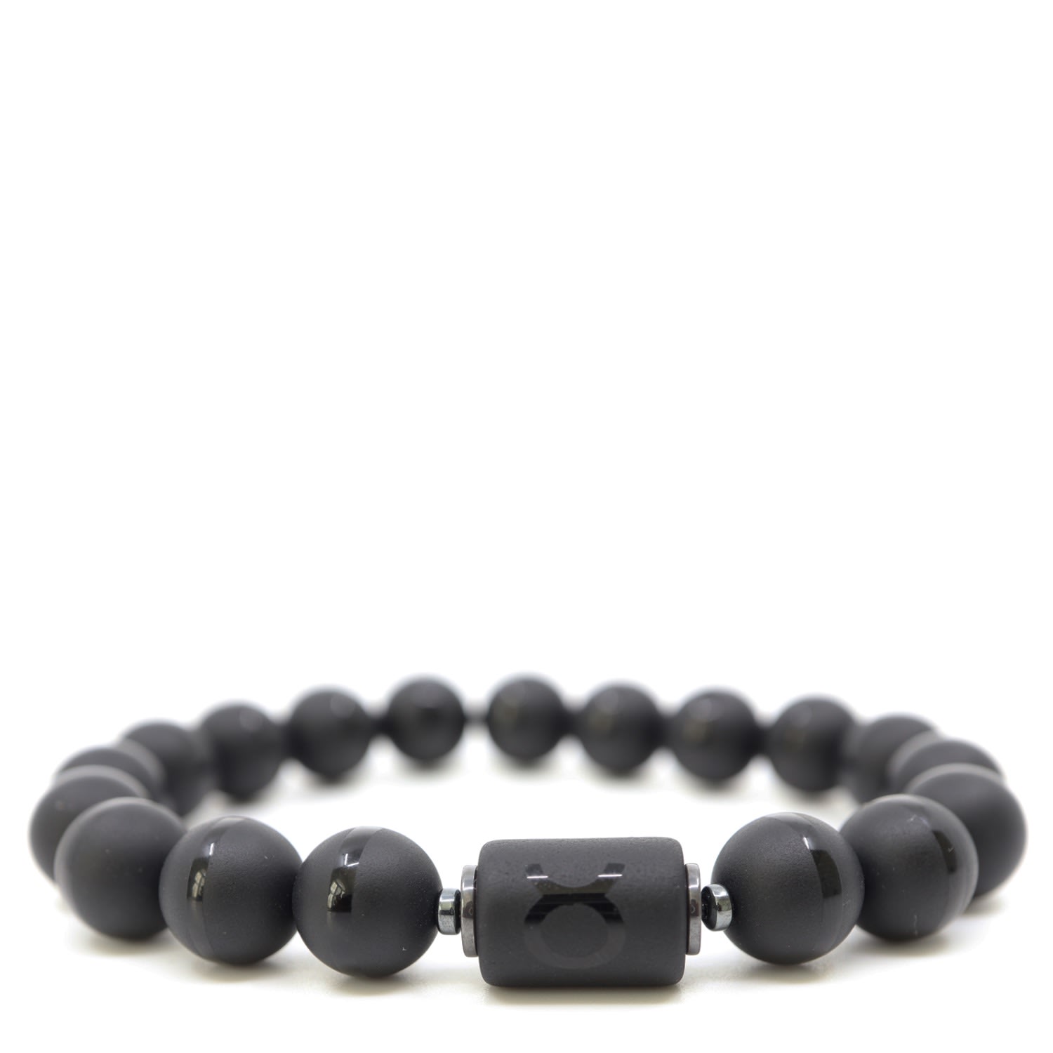 Shar Oke Men's Black / Silver Taurus Zodiac Matte Black Agate Bracelet In Multi