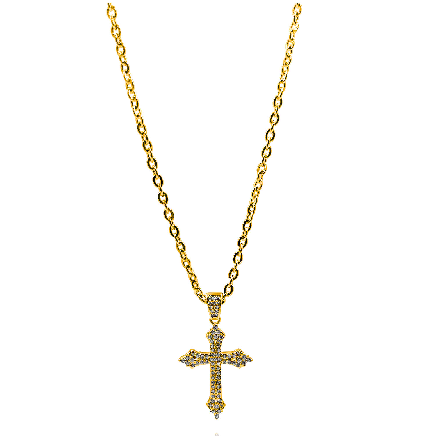 Men’s Gold Crystal Cross Chain Necklace Androhmeda Jewelry