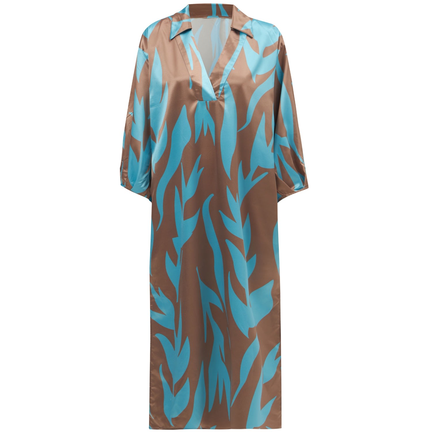 Women’s Kalinda Loose Fit Seasonal Satin Below-Knee Dress - Turquoise/Brown S/M Peraluna