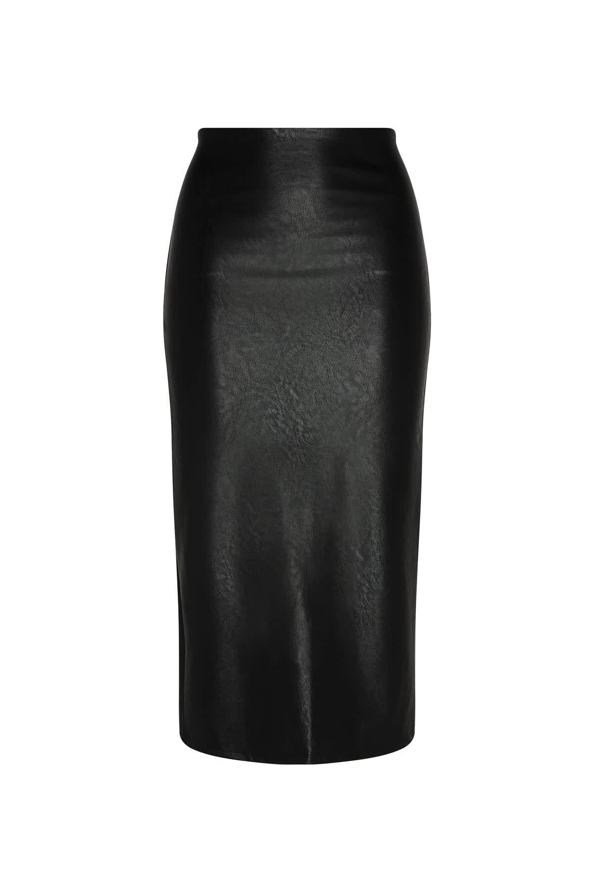 Faux patent leather top midi skirt commando