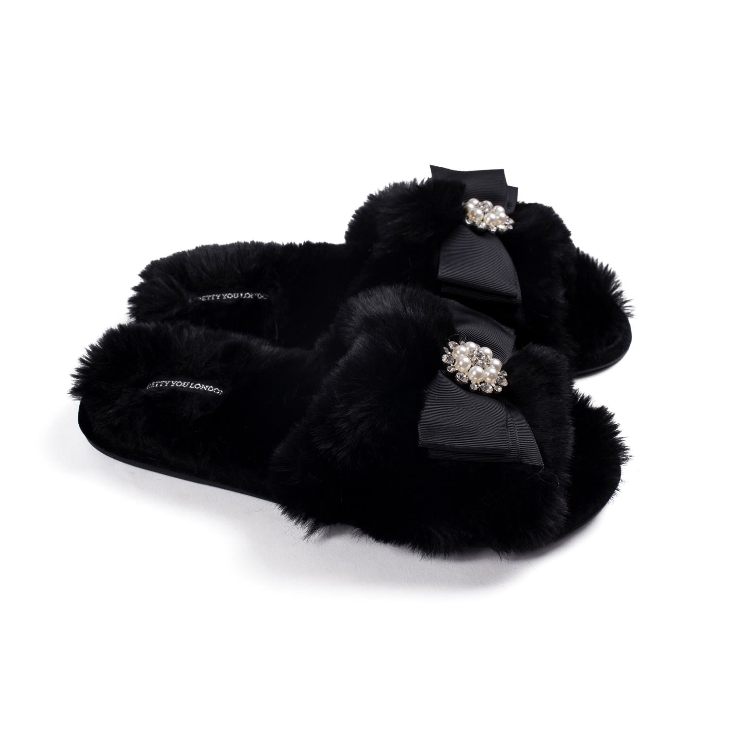 Pretty You Women's Anya Slider Slipper With Diamante In Black In Black