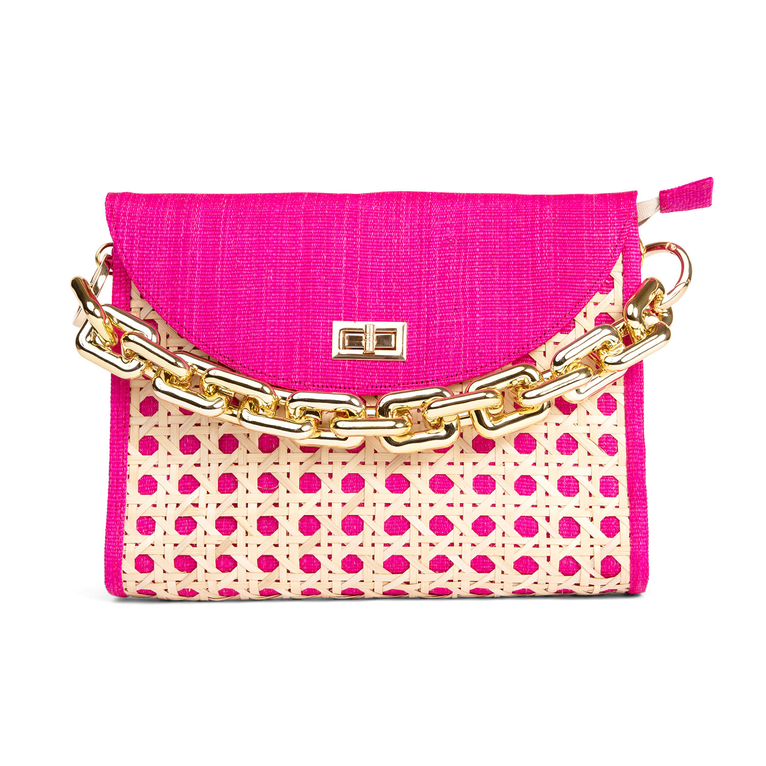 Women’s Pink / Purple The Soleil Pink Rattan Woven Clutch With Large Gold Chain Soli & Sun