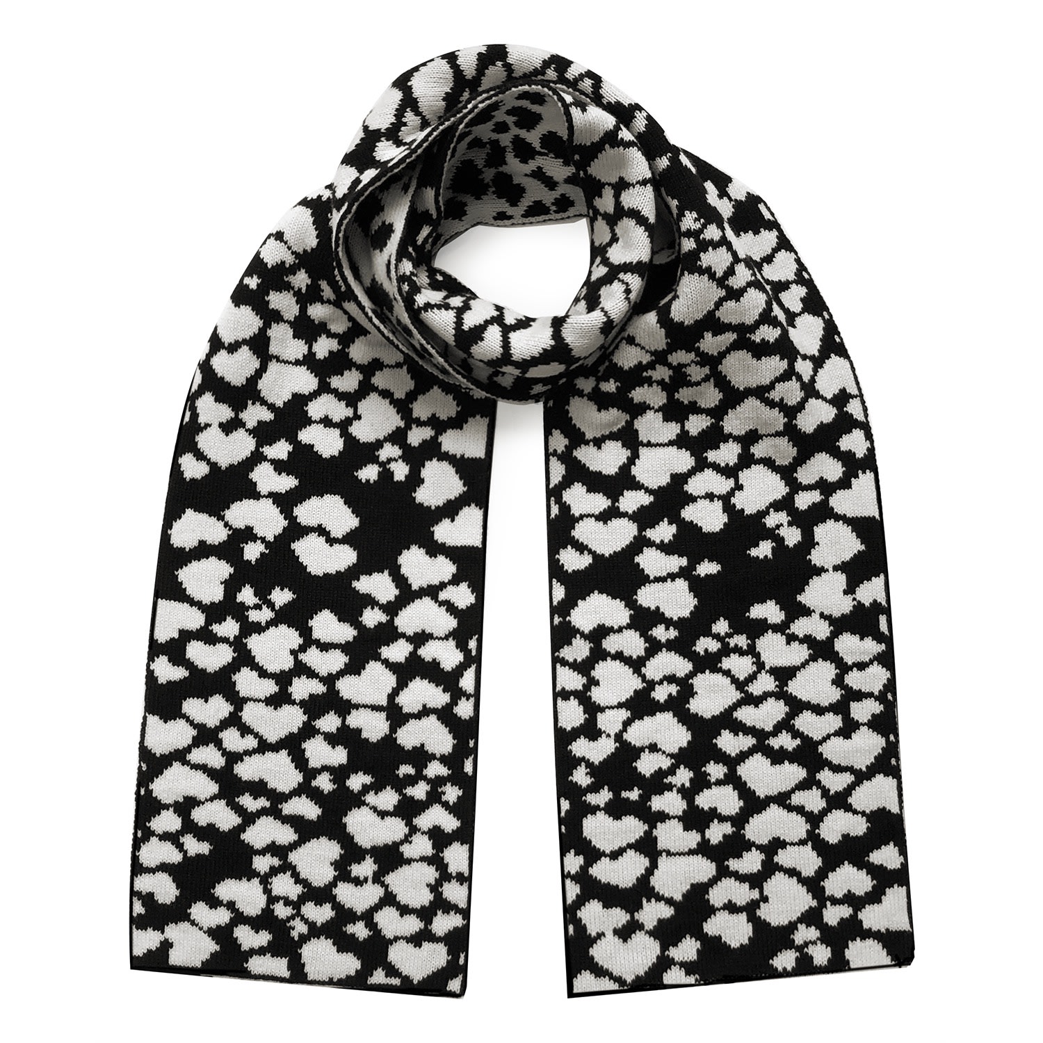 Ingmarson Women's White / Black Hearts Wool & Cashmere Scarf Black In Black