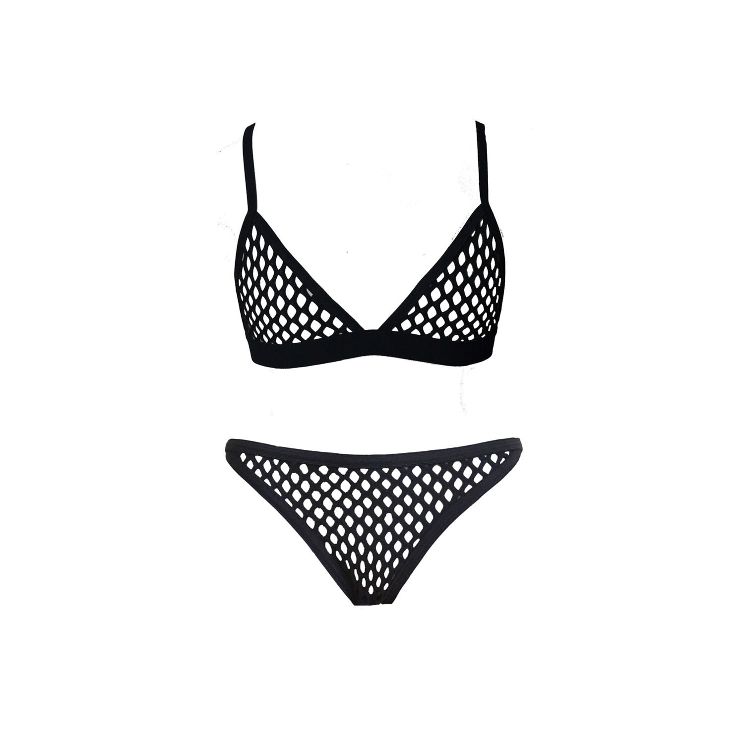 Women’s Black Fishnet Brief And Bralette Lingerie Set Medium Hidden Beneath