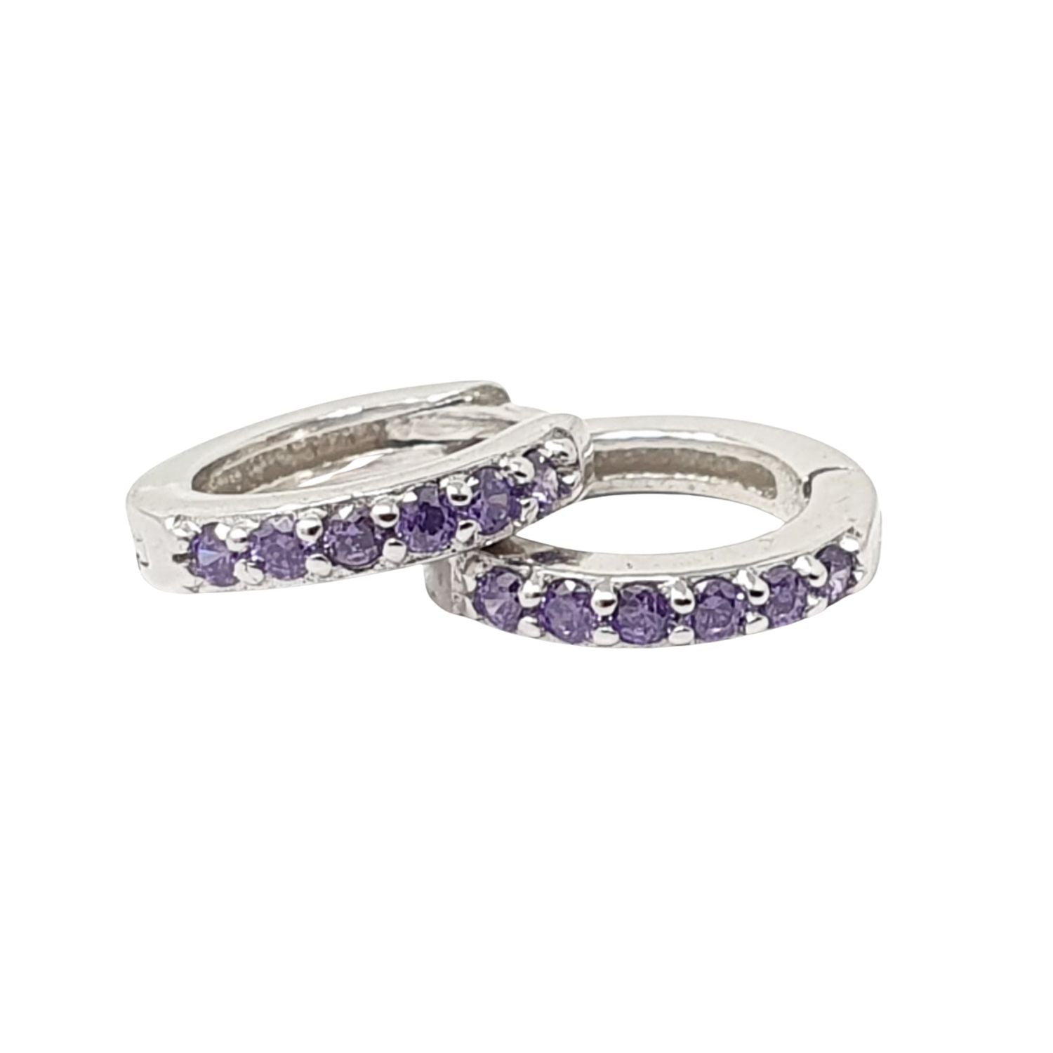 Harfi Women's Amethyst February Birthstone Small Silver Huggie Hoops In Silver