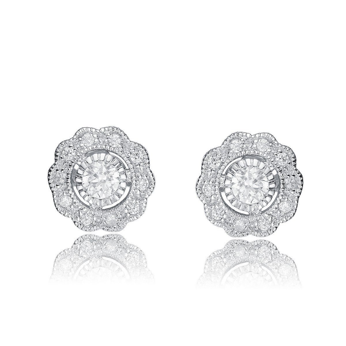 Women’s White / Silver Classic Sterling Silver Cubic Zirconia Flower Stud Earrings Genevive Jewelry