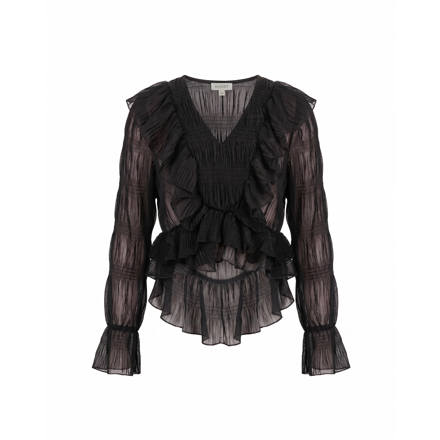 Tantra Spain Sl Women's Pleated Ruffled Top With  V-neck. Black