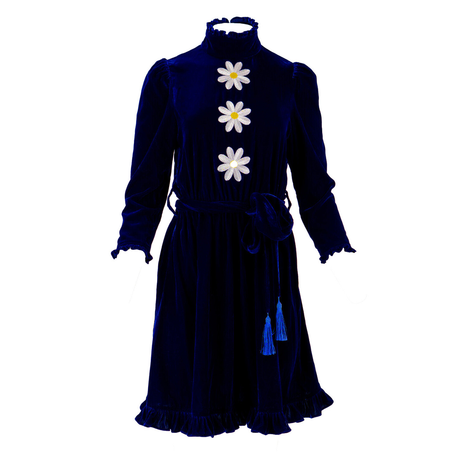 Kristinit Women's Blue Daisy Velvet Mini Dress In Blue