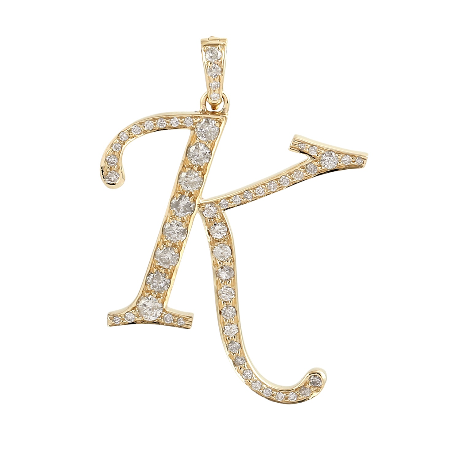 Artisan Women's Gold / White 18k Yellow Gold Pave Diamond Initial "k" Pendant – Elegant Personalized Charm In Gold