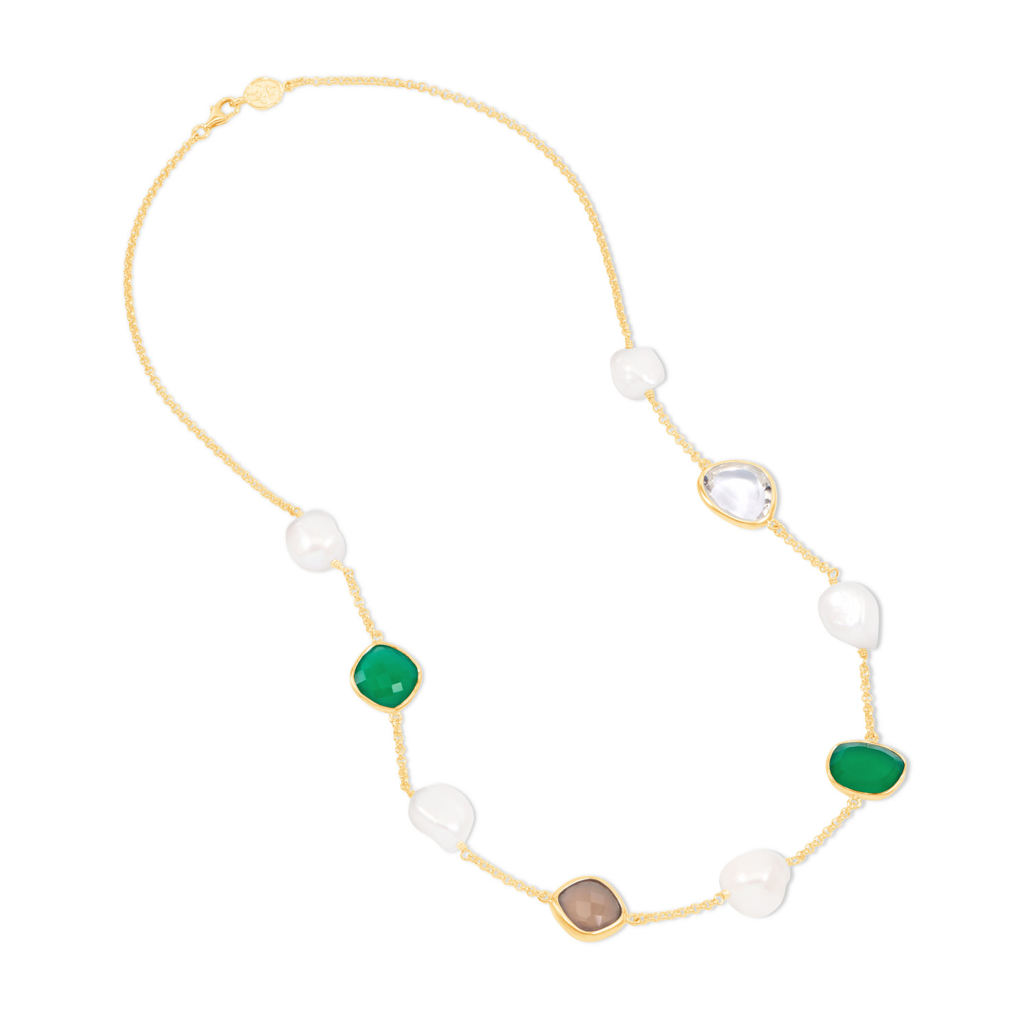 Dower & Hall Women's Green Gemstone & Baroque Pearl Pebble Necklace In Gold Vermeil