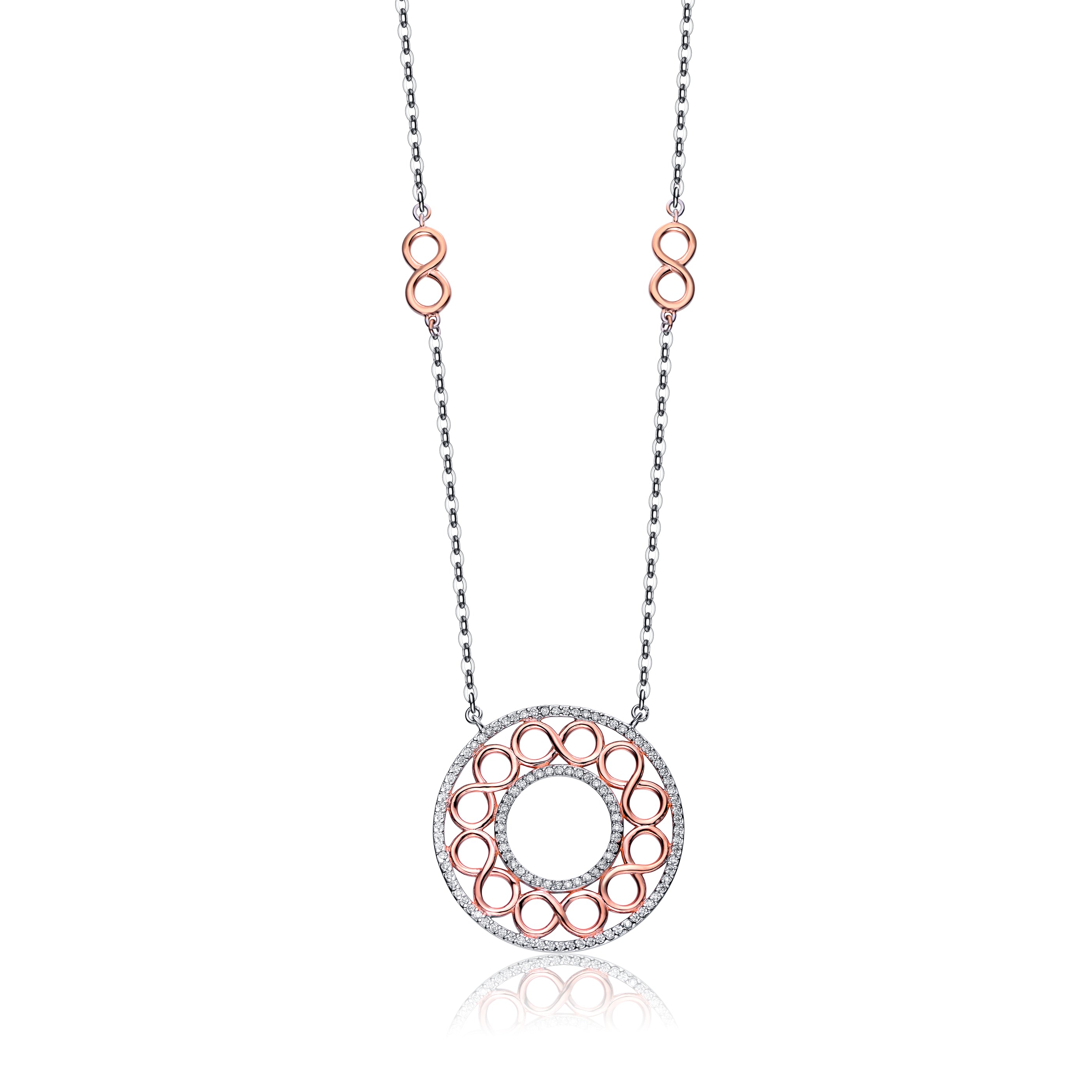 Genevive Jewelry Women's Rose Gold / Silver / White Sterling Silver Rose Gold Plated Cubic Zirconia Multi-o Necklace