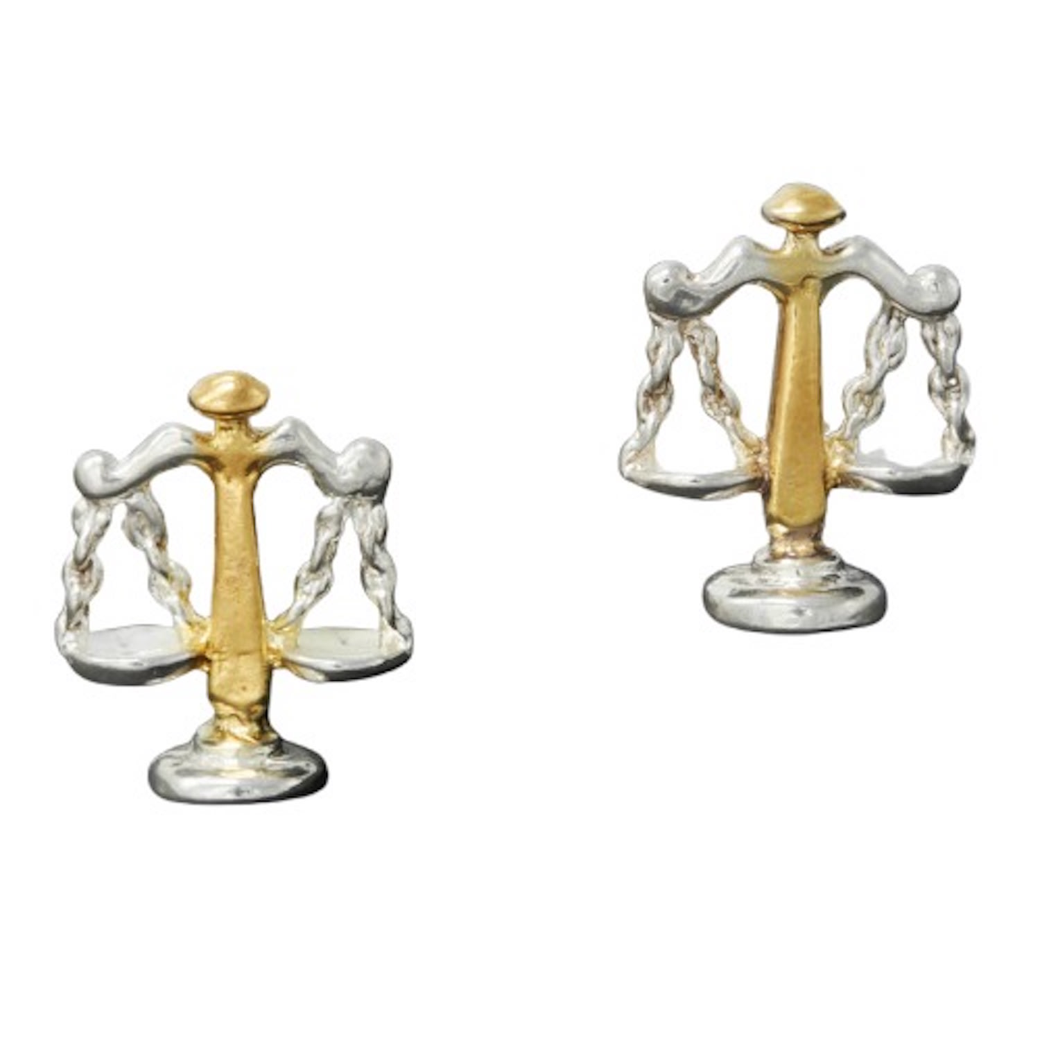 Simon Kemp Jewellers Men's Scales Of Justice Cufflinks In Eighteen Carat Gold On Silver