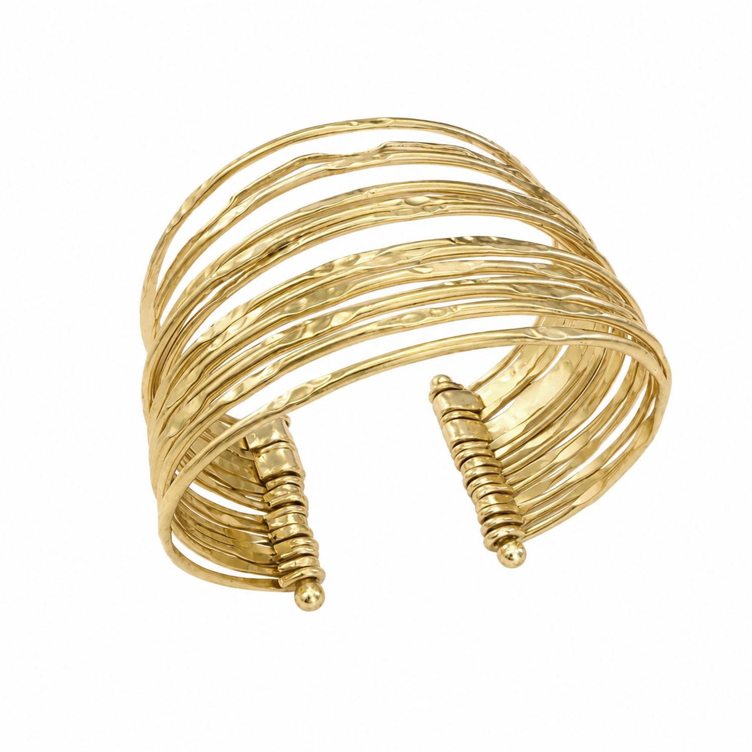Women's Hammered Multi Wire Cuff Bracelet Semi Matte Gold | Wide Statement Open Cuff Bracelet | Rare Matters Jewelry