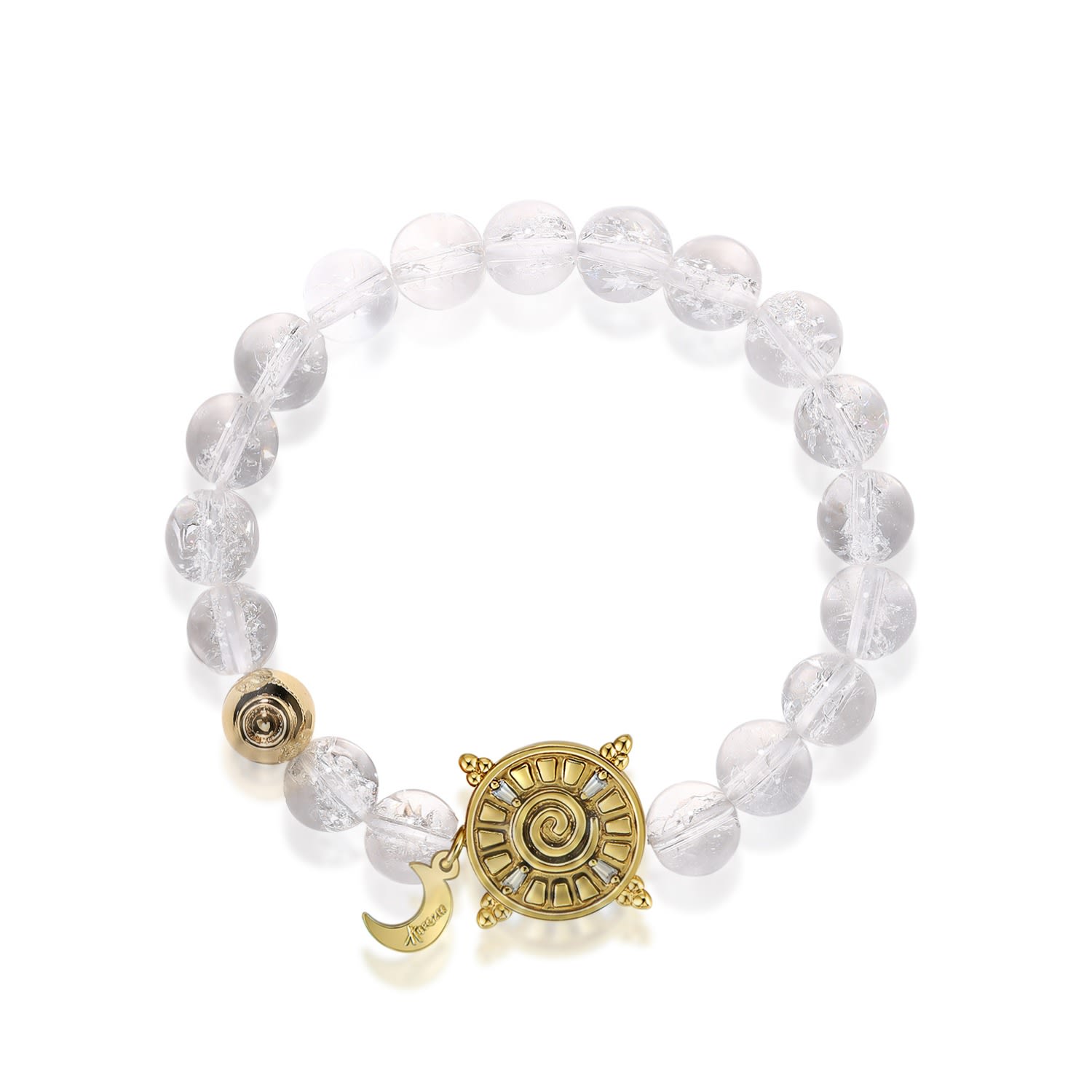 Aurozia Women's Gold / White Three Charms Solar Meridian Gold Whitegold Plated Sundial And The Sun Crystal R In Multi