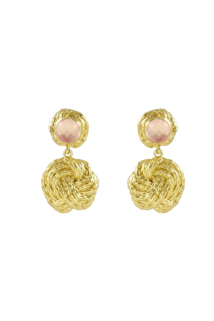 Marcia Moran Women's Gold / Pink / Purple Helena Texture Small Drop Earrings With Rose Quartz Doublet Stone