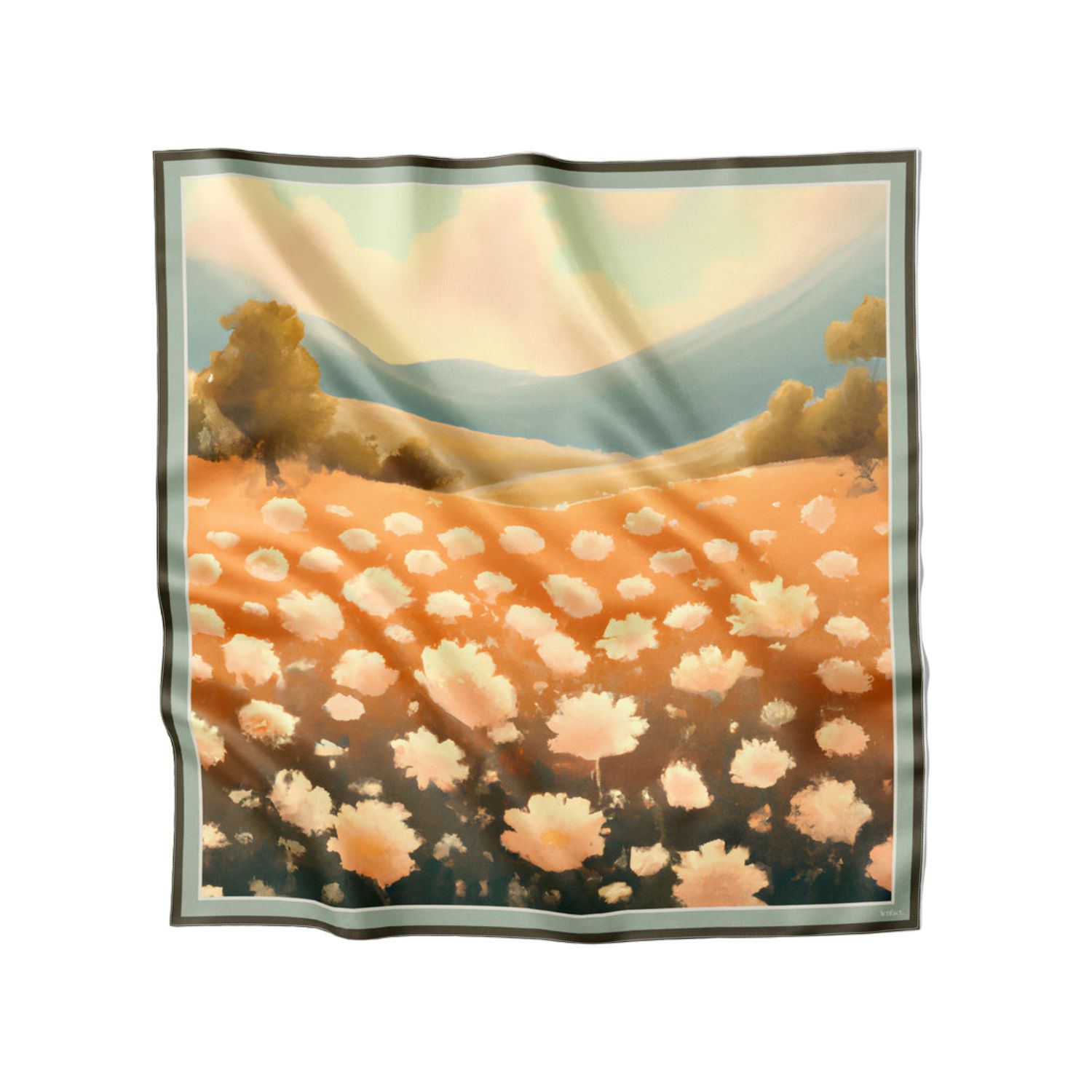Artifact. Women's Green / Gold Square Silk Scarf Watercolour